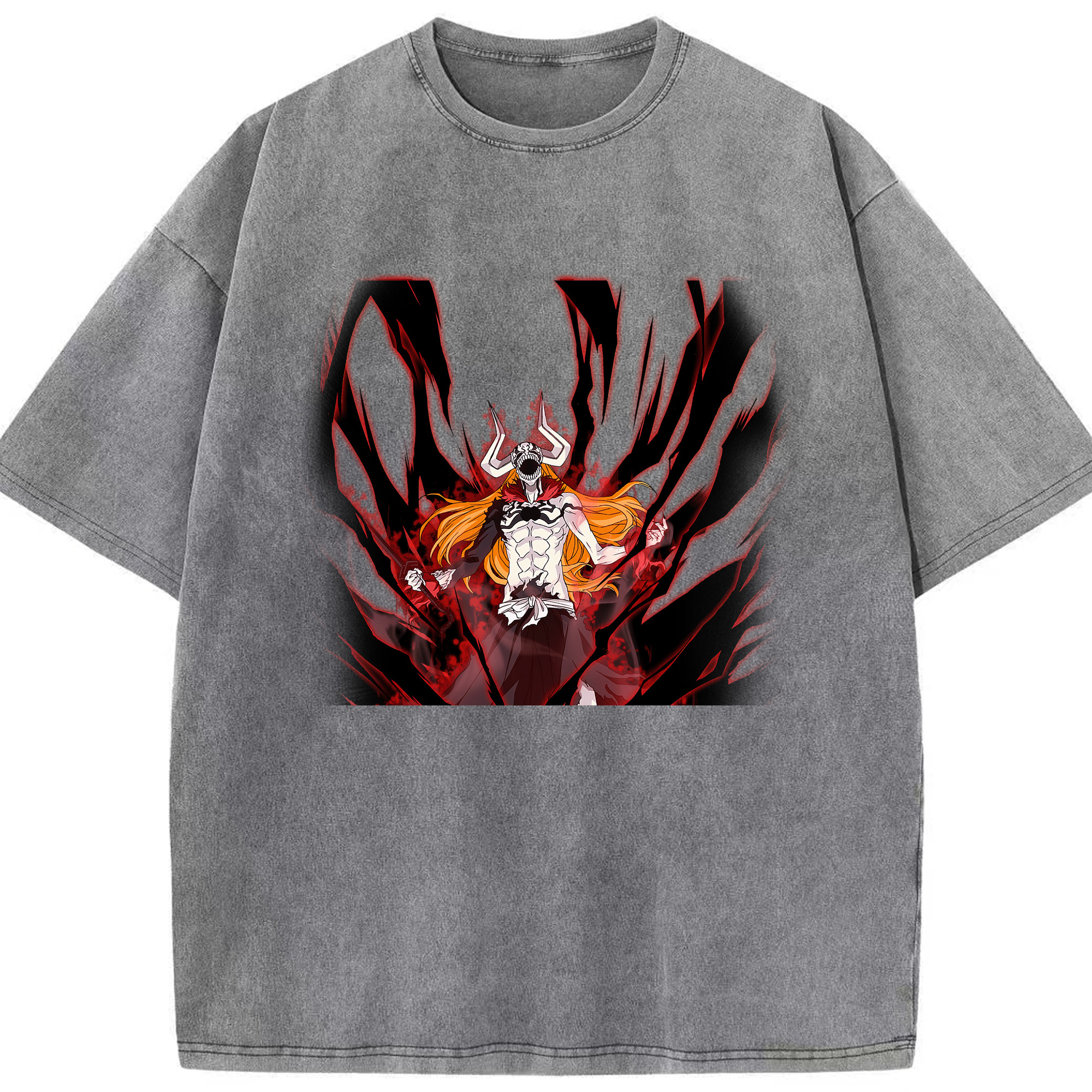 （画像用） ブリーチ 黒崎一護（くろさき いちご）BLEACH Kurosaki Ichigo 綿100% ヴィンテージ風 半袖Tシャツ（フロントプリント）