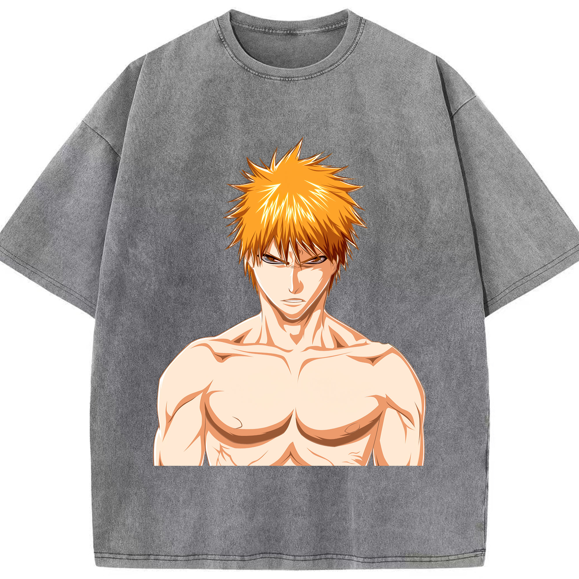 （画像用） ブリーチ 黒崎一護（くろさき いちご）BLEACH Kurosaki Ichigo 綿100% ヴィンテージ風 半袖Tシャツ（フロントプリント）