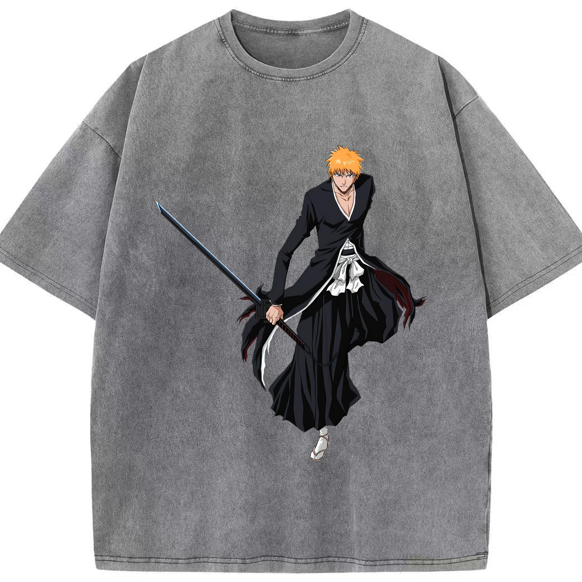 （画像用） ブリーチ 黒崎一護（くろさき いちご）BLEACH Kurosaki Ichigo 綿100% ヴィンテージ風 半袖Tシャツ（フロントプリント）