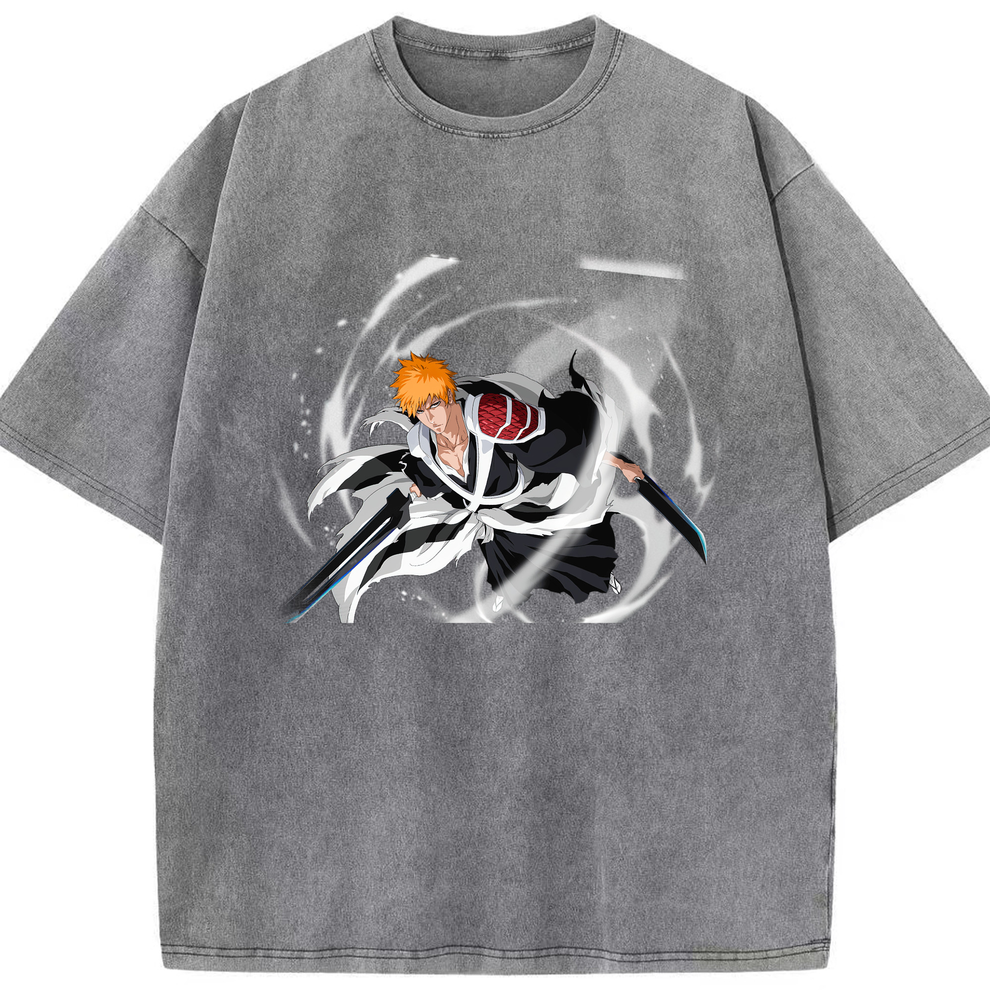 （画像用） ブリーチ 黒崎一護（くろさき いちご）BLEACH Kurosaki Ichigo 綿100% ヴィンテージ風 半袖Tシャツ（フロントプリント）