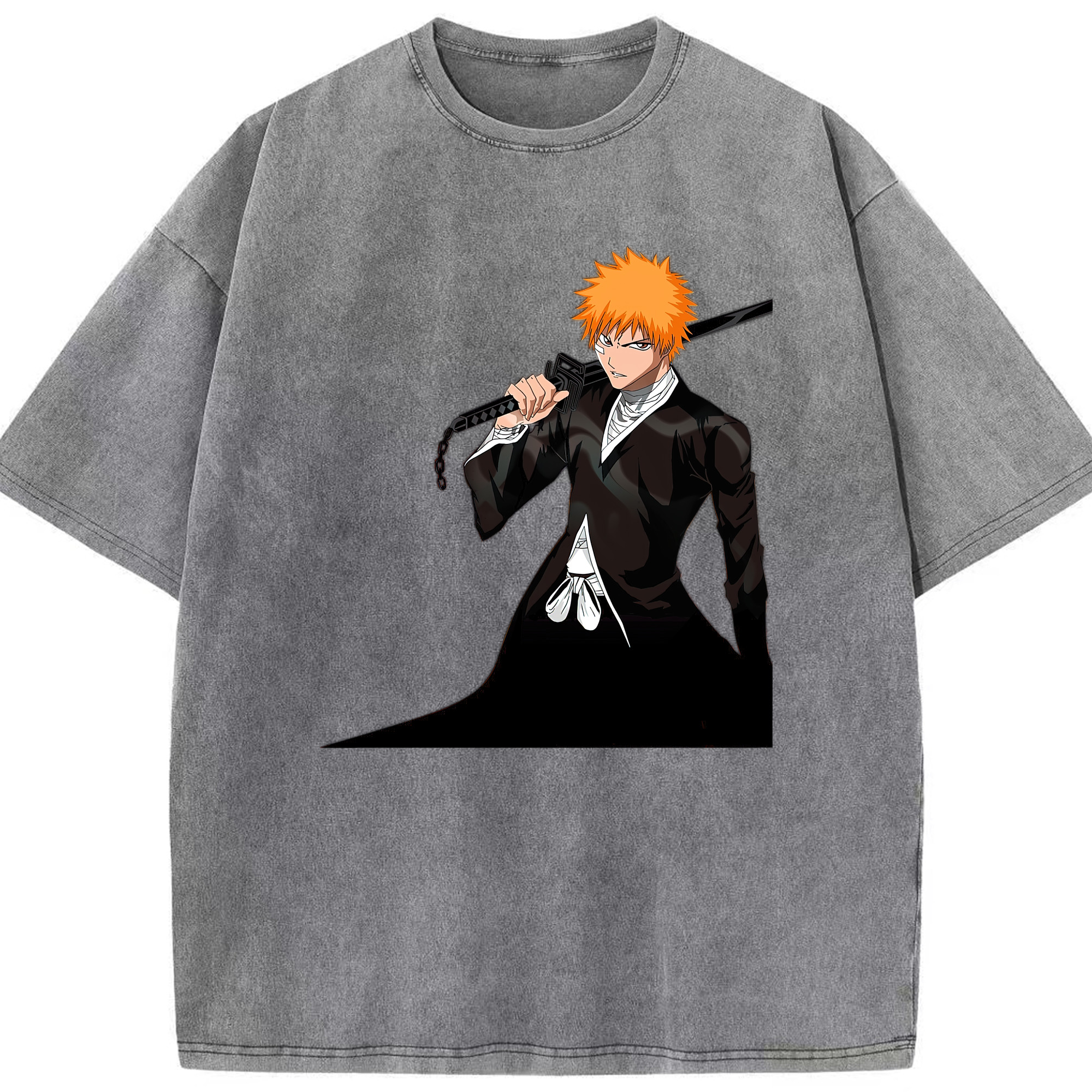 （画像用） ブリーチ 黒崎一護（くろさき いちご）BLEACH Kurosaki Ichigo 綿100% ヴィンテージ風 半袖Tシャツ（フロントプリント）
