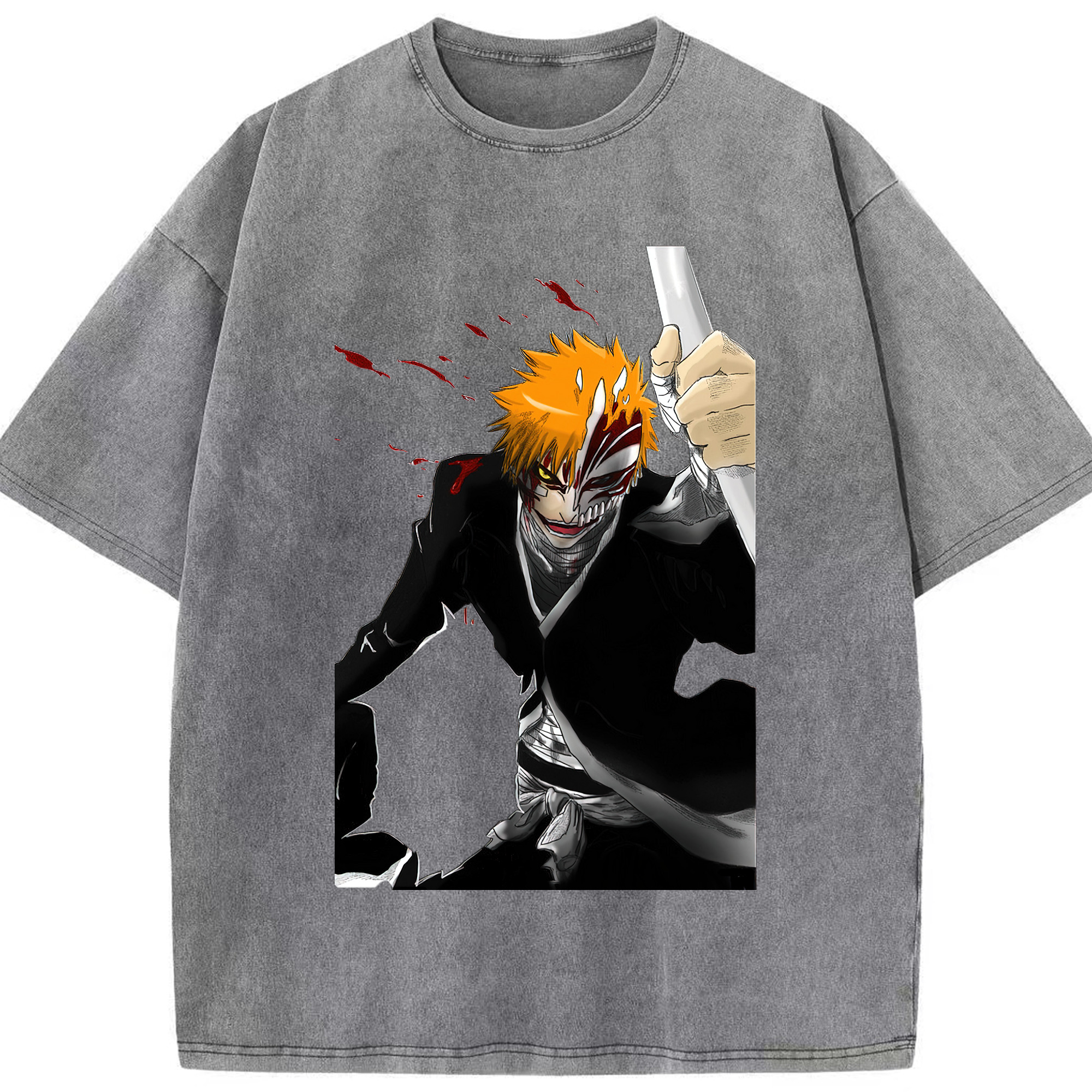 （画像用） ブリーチ 黒崎一護（くろさき いちご）BLEACH Kurosaki Ichigo 綿100% ヴィンテージ風 半袖Tシャツ（フロントプリント）