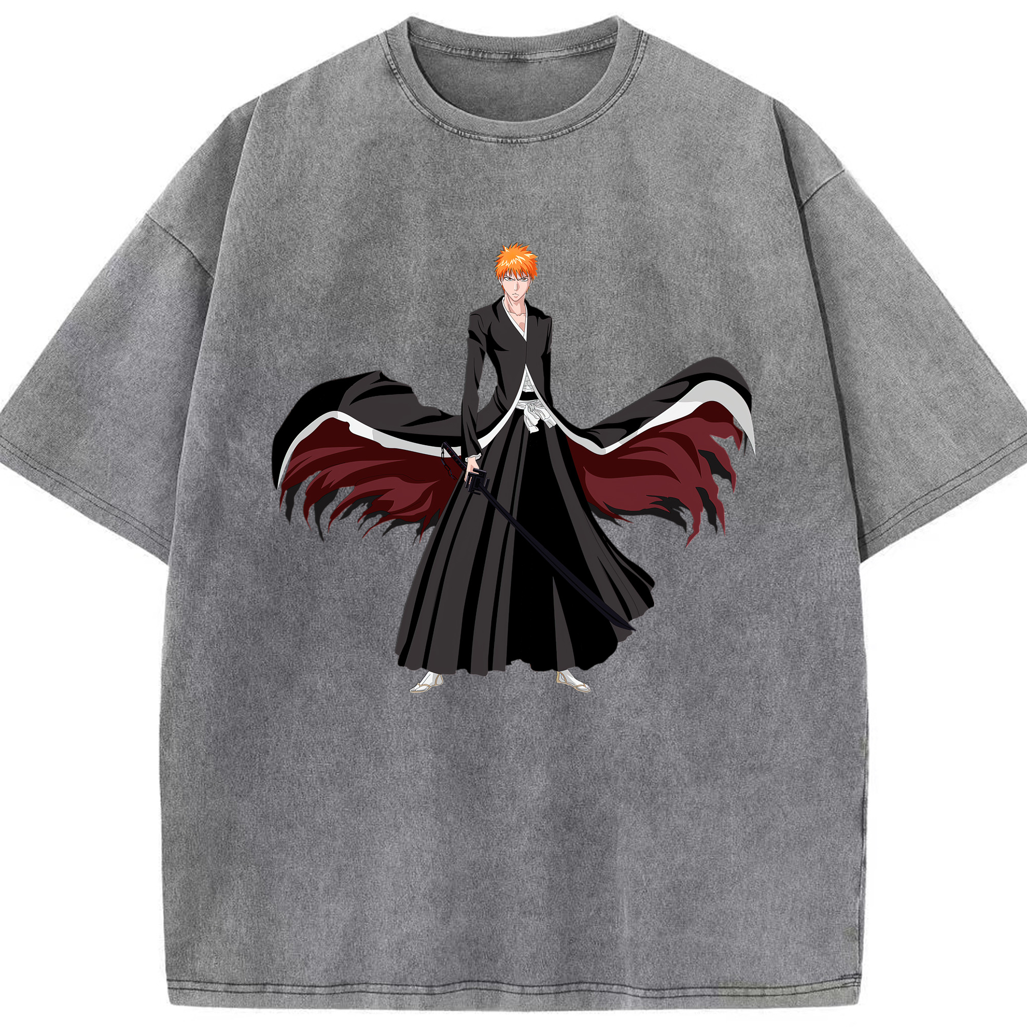 （画像用） ブリーチ 黒崎一護（くろさき いちご）BLEACH Kurosaki Ichigo 綿100% ヴィンテージ風 半袖Tシャツ（フロントプリント）