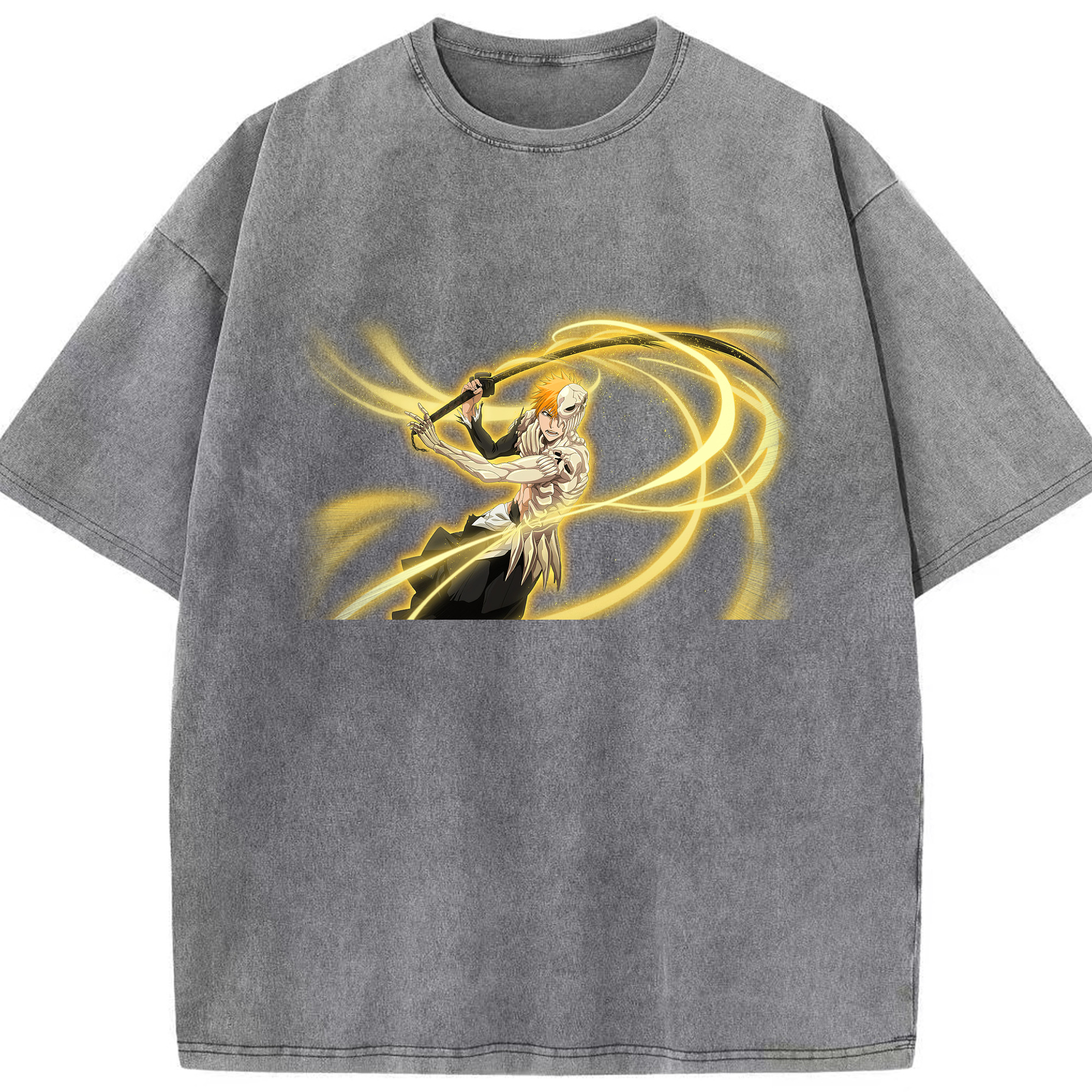 （画像用） ブリーチ 黒崎一護（くろさき いちご）BLEACH Kurosaki Ichigo 綿100% ヴィンテージ風 半袖Tシャツ（フロントプリント）