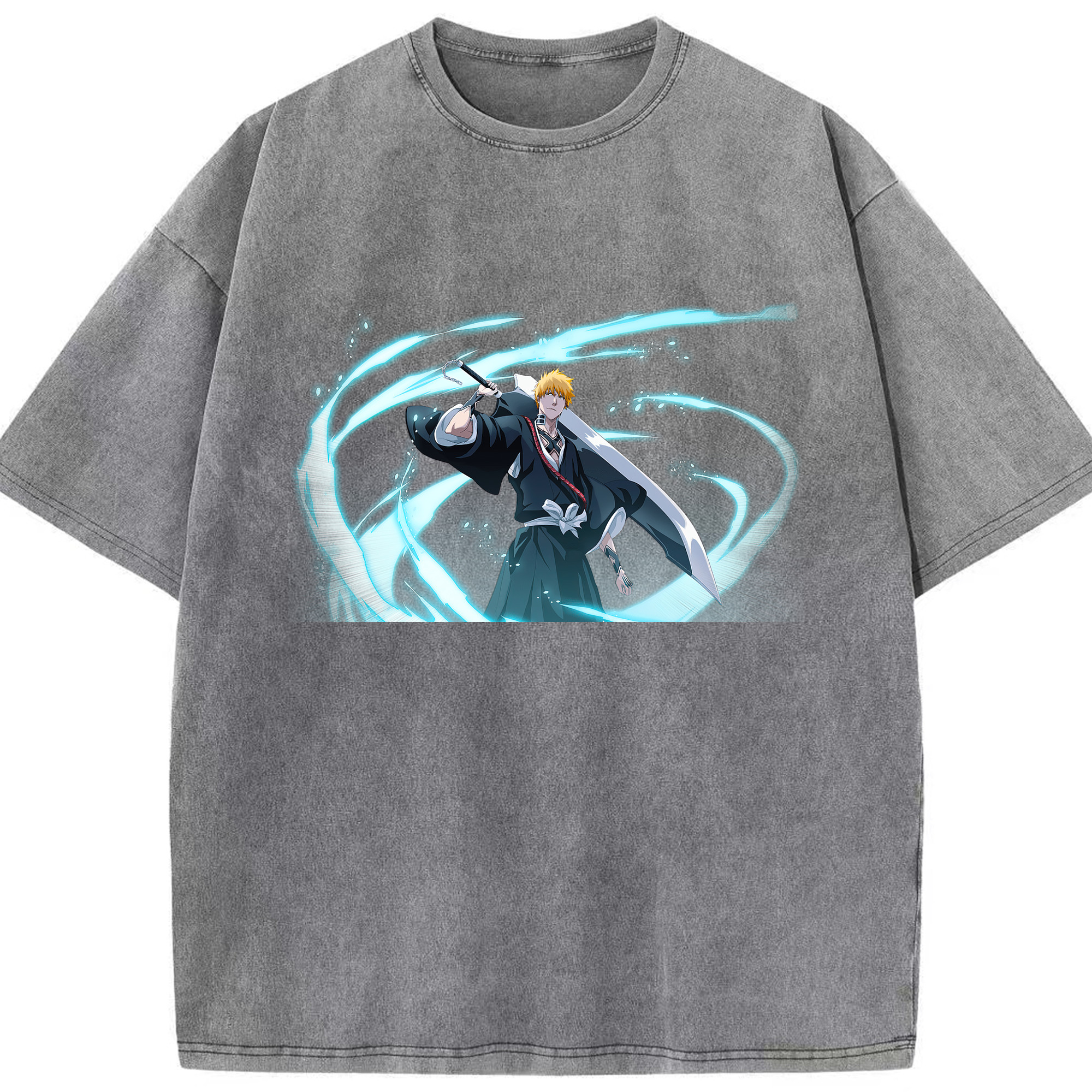 （画像用） ブリーチ 黒崎一護（くろさき いちご）BLEACH Kurosaki Ichigo 綿100% ヴィンテージ風 半袖Tシャツ（フロントプリント）