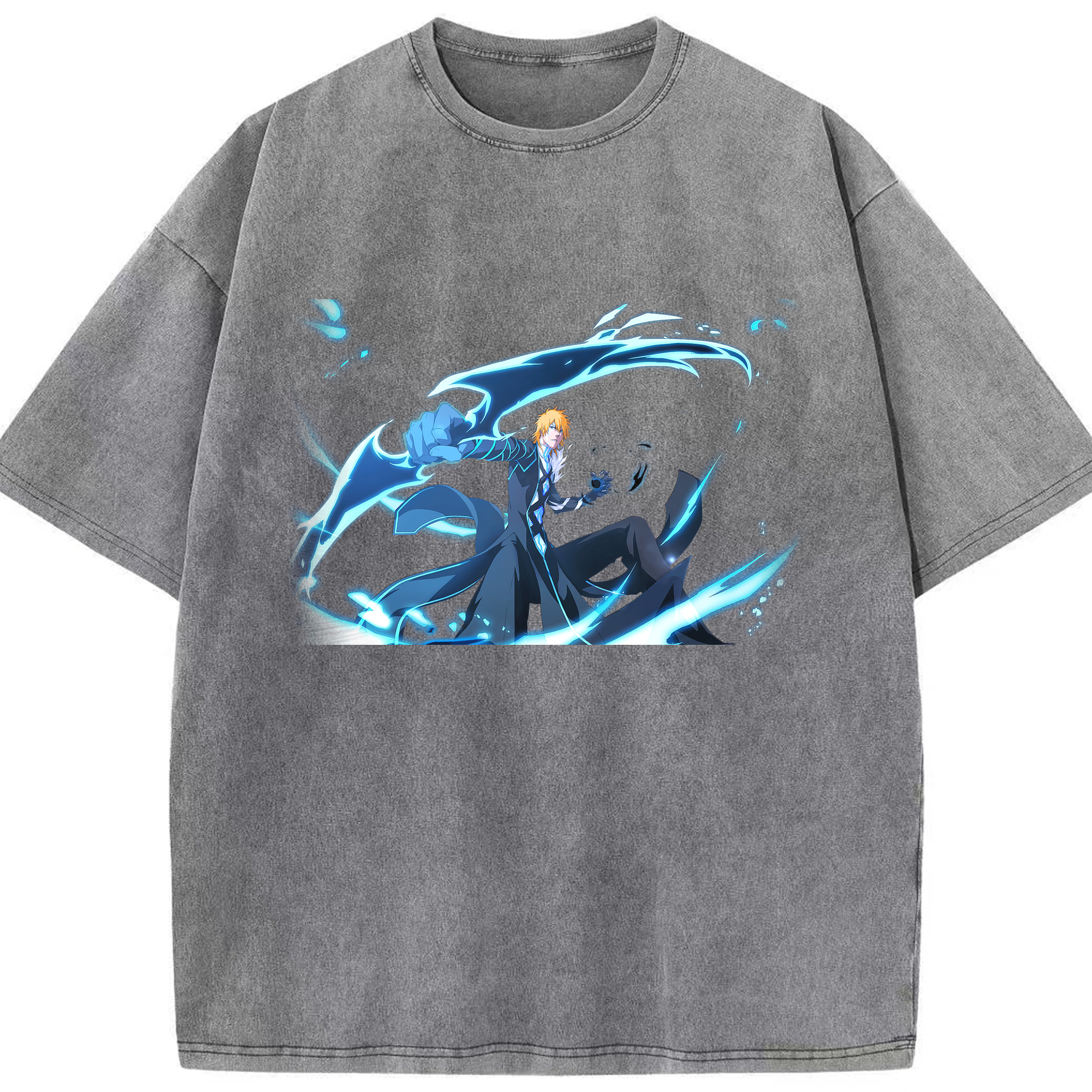 （画像用） ブリーチ 黒崎一護（くろさき いちご）BLEACH Kurosaki Ichigo 綿100% ヴィンテージ風 半袖Tシャツ（フロントプリント）