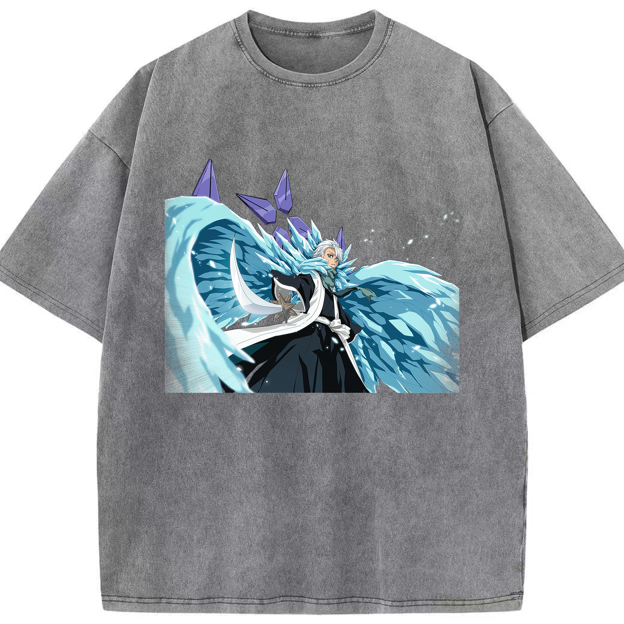 （画像用） ブリーチ 日番谷冬獅郎（ひつがや とうしろう） BLEACH Hitsugaya Toushirou 綿100% ヴィンテージ風 半袖Tシャツ（フロントプリント）