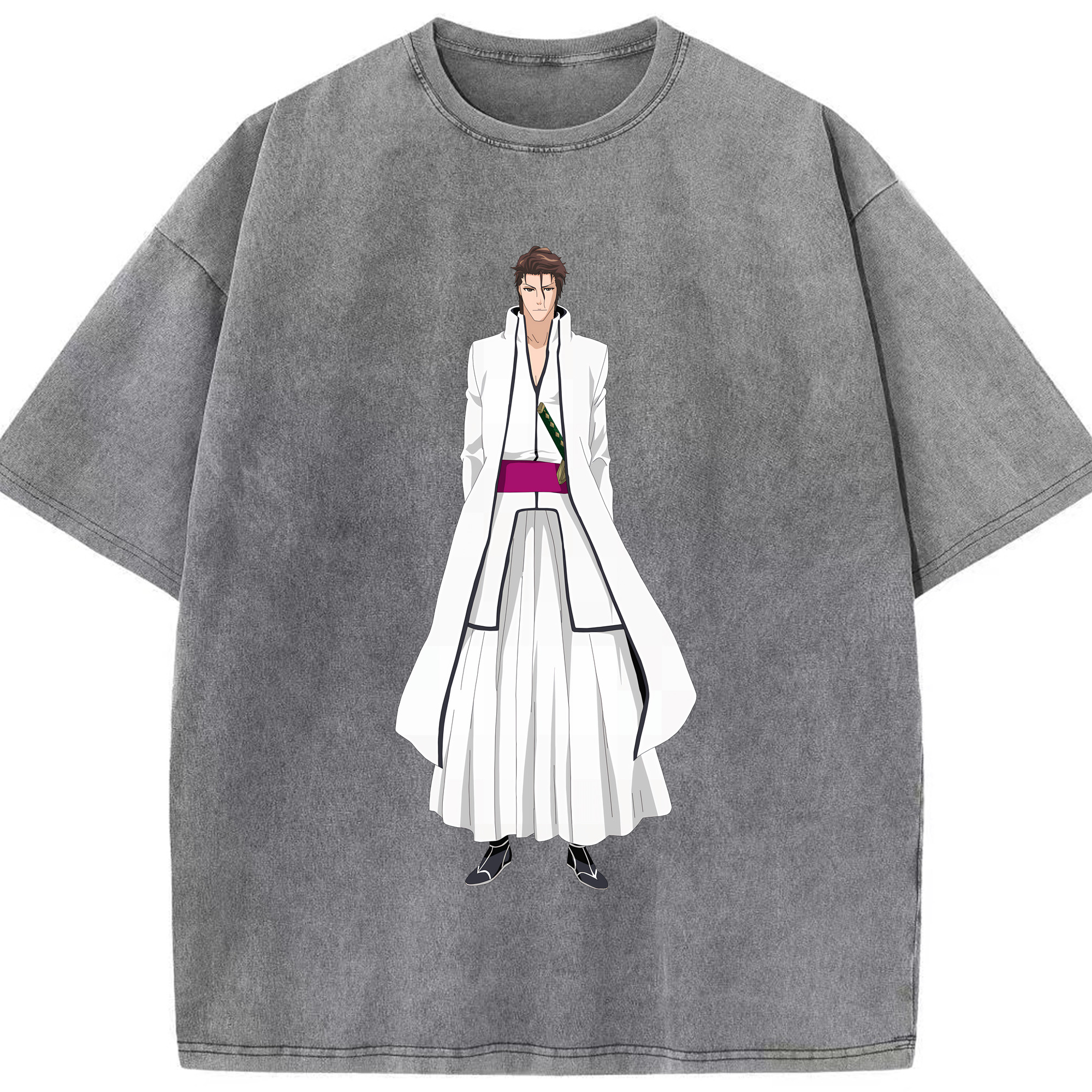 （画像用） ブリーチ 藍染 惣右介（あいぜん そうすけ） BLEACH Aizen Sousuke 綿100% ヴィンテージ風 半袖Tシャツ（フロントプリント）