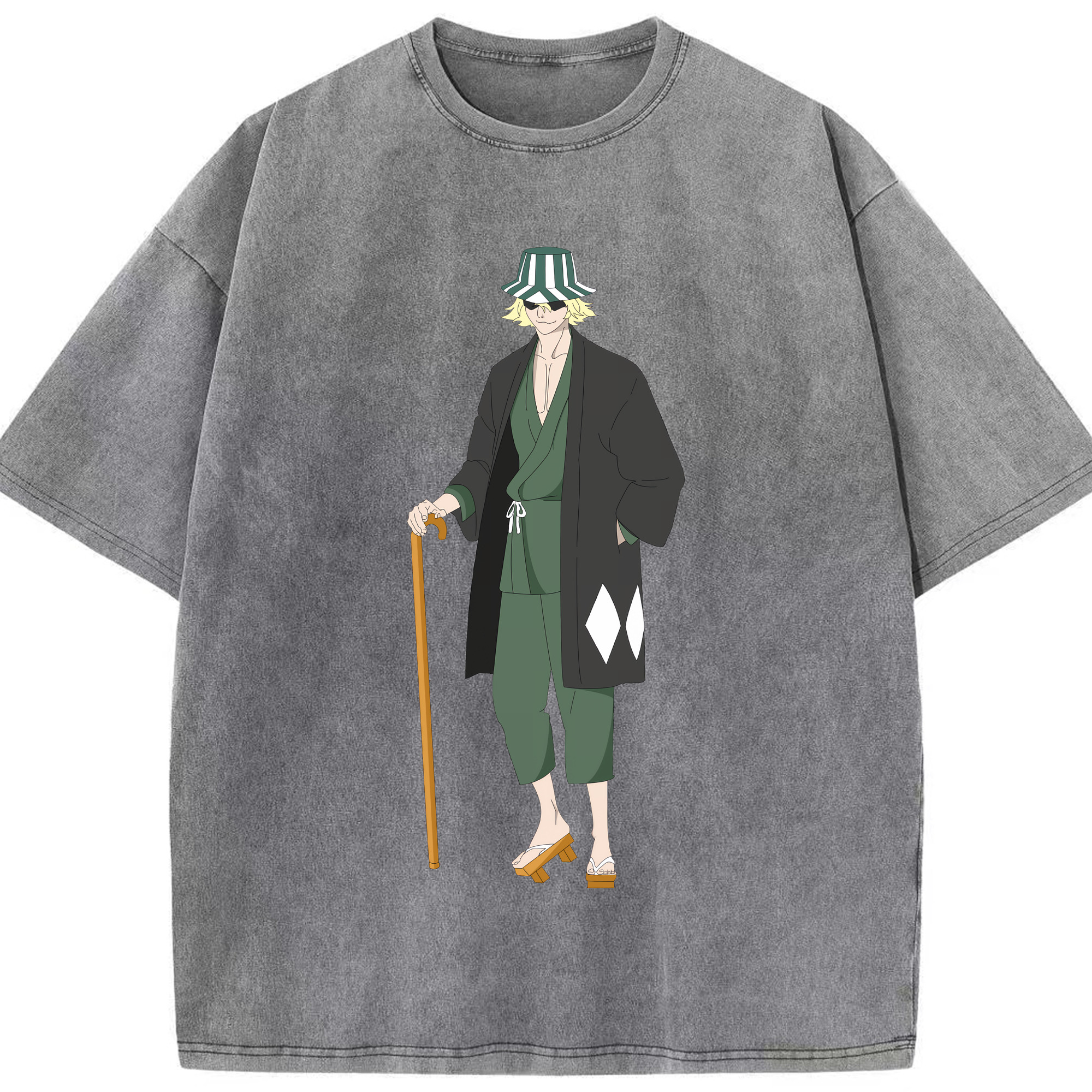 （画像用） "ブリーチ 浦原 喜助（うらはら きすけ） BLEACH Urahara Kisuke " 綿100% ヴィンテージ風 半袖Tシャツ（フロントプリント）