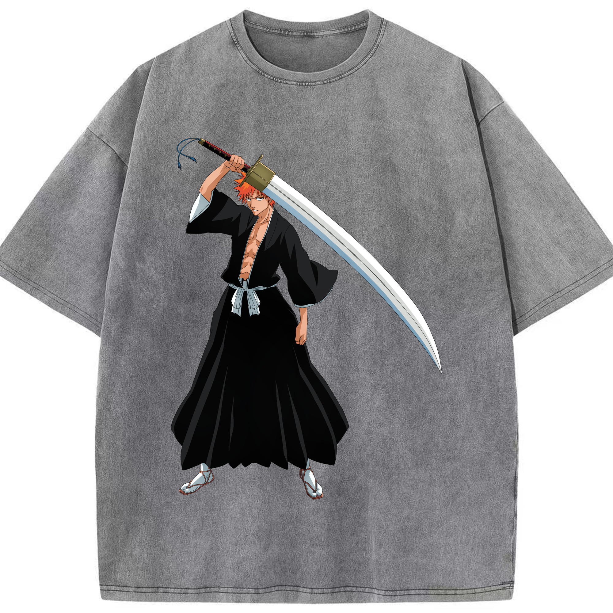 （画像用） ブリーチ 黒崎一護（くろさき いちご）BLEACH Kurosaki Ichigo 綿100% ヴィンテージ風 半袖Tシャツ（フロントプリント）