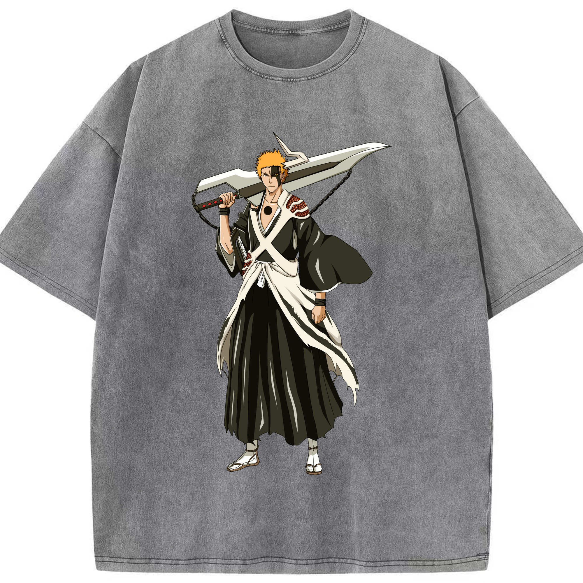 （画像用） ブリーチ 黒崎一護（くろさき いちご）BLEACH Kurosaki Ichigo 綿100% ヴィンテージ風 半袖Tシャツ（フロントプリント）