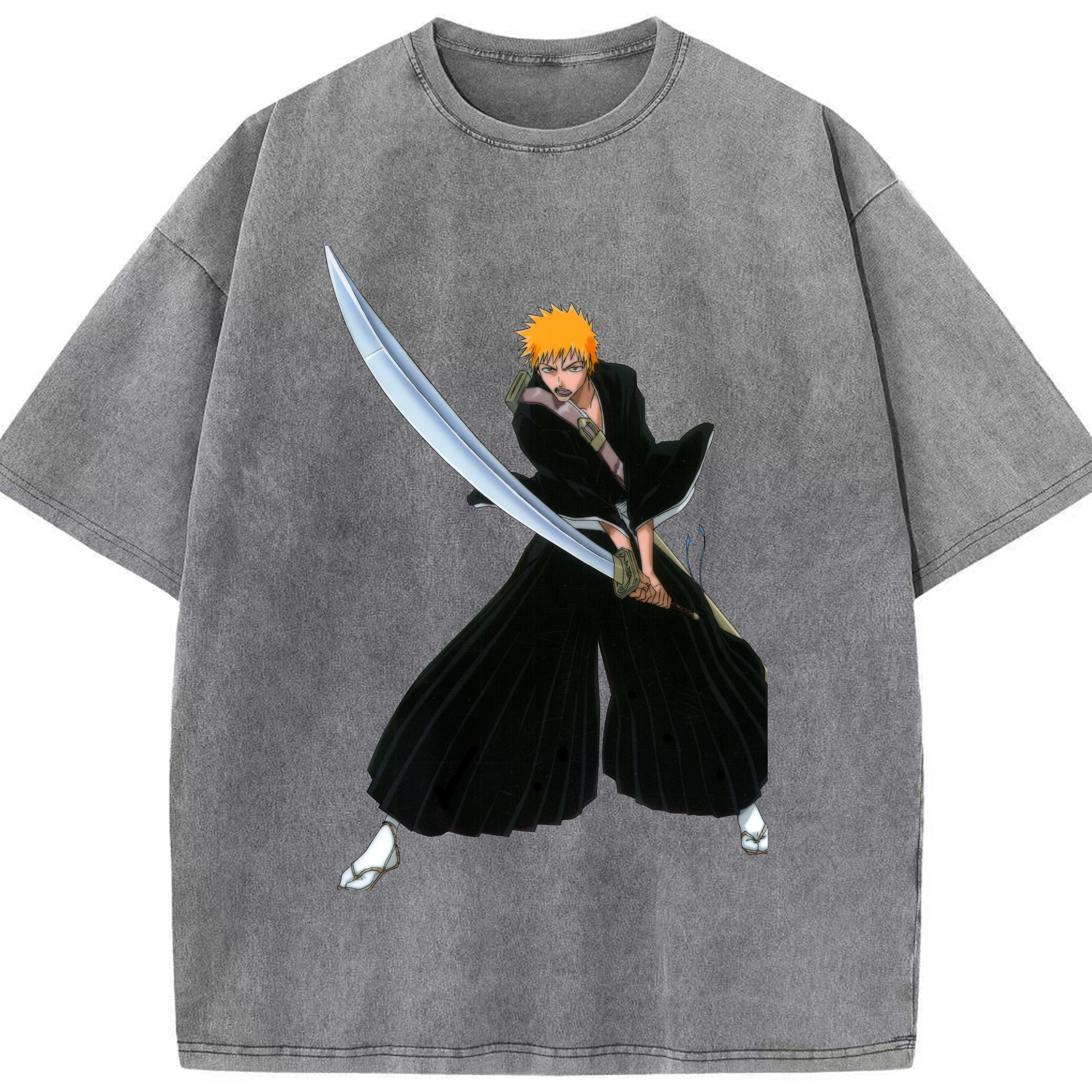 （画像用） ブリーチ 黒崎一護（くろさき いちご）BLEACH Kurosaki Ichigo 綿100% ヴィンテージ風 半袖Tシャツ（フロントプリント）