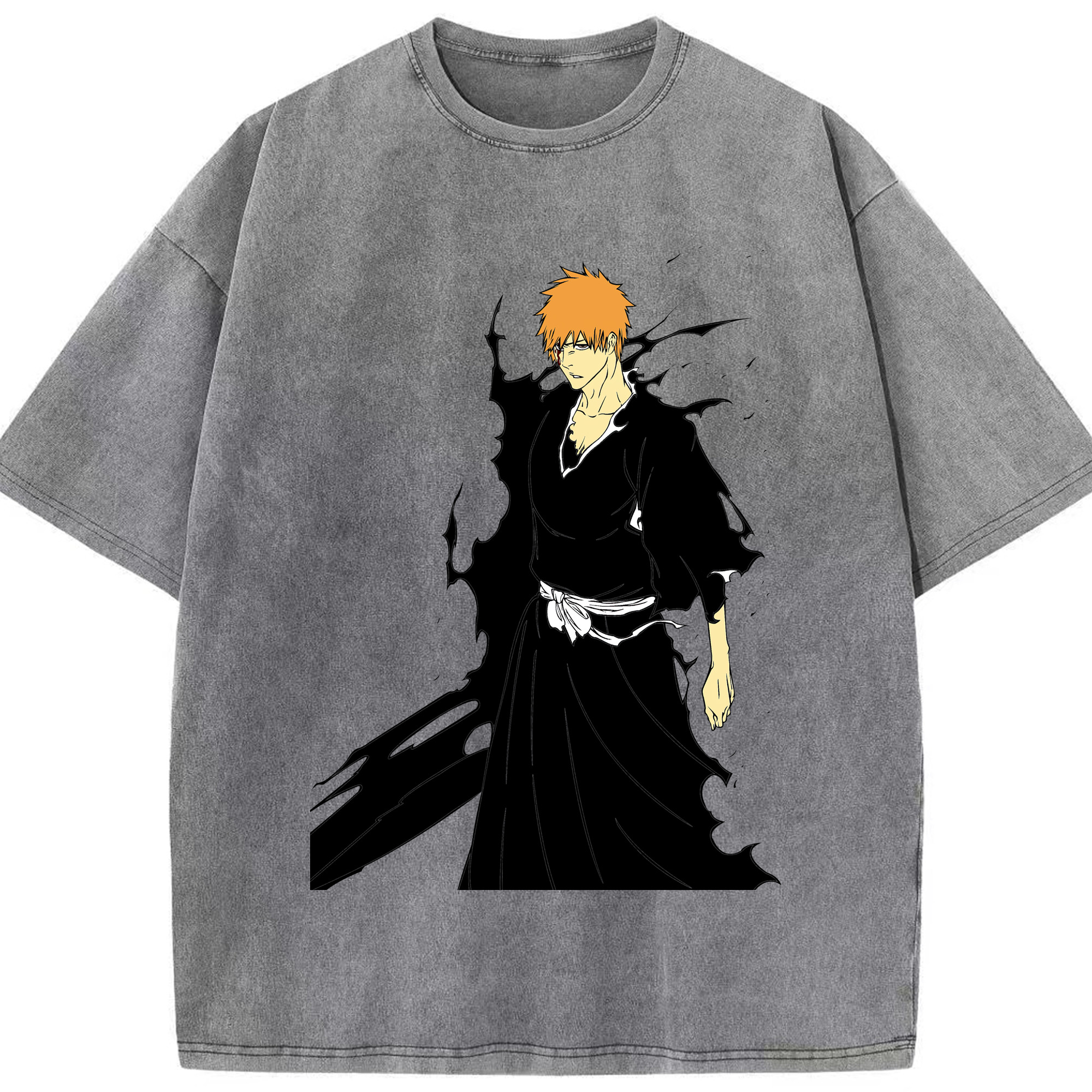 （画像用） ブリーチ 黒崎一護（くろさき いちご）BLEACH Kurosaki Ichigo 綿100% ヴィンテージ風 半袖Tシャツ（フロントプリント）