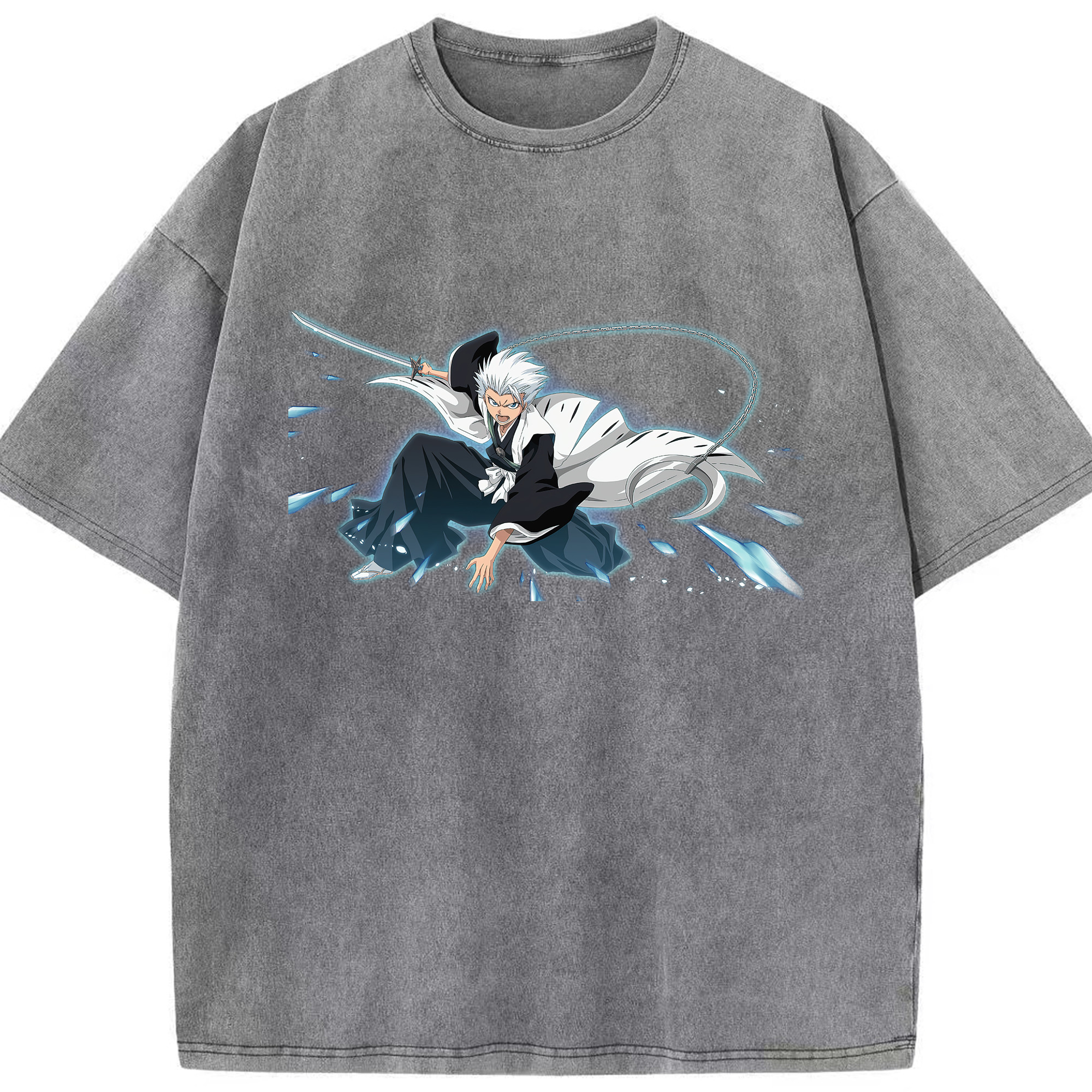 （画像用） ブリーチ 日番谷冬獅郎（ひつがや とうしろう） BLEACH Hitsugaya Toushirou 綿100% ヴィンテージ風 半袖Tシャツ（フロントプリント）