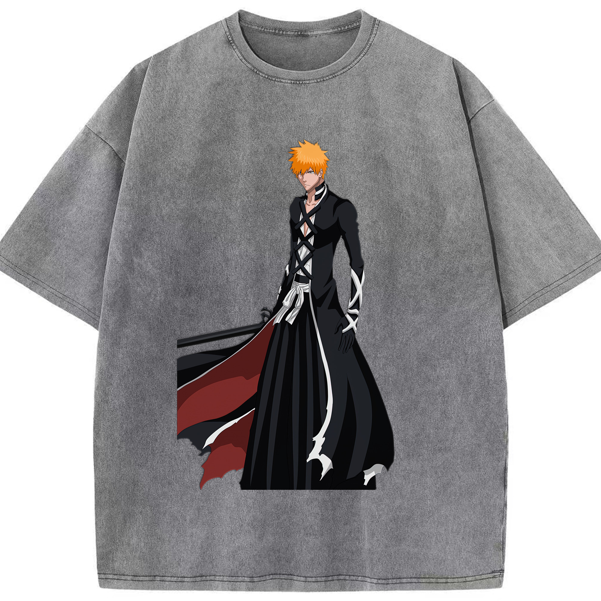 （画像用） ブリーチ 黒崎一護（くろさき いちご）BLEACH Kurosaki Ichigo 綿100% ヴィンテージ風 半袖Tシャツ（フロントプリント）