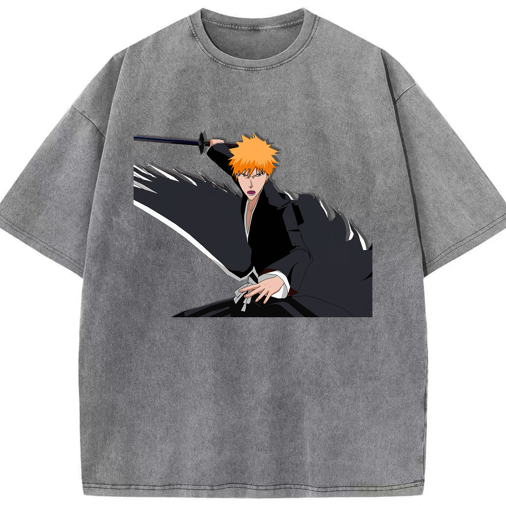 （画像用） ブリーチ 黒崎一護（くろさき いちご）BLEACH Kurosaki Ichigo 綿100% ヴィンテージ風 半袖Tシャツ（フロントプリント）