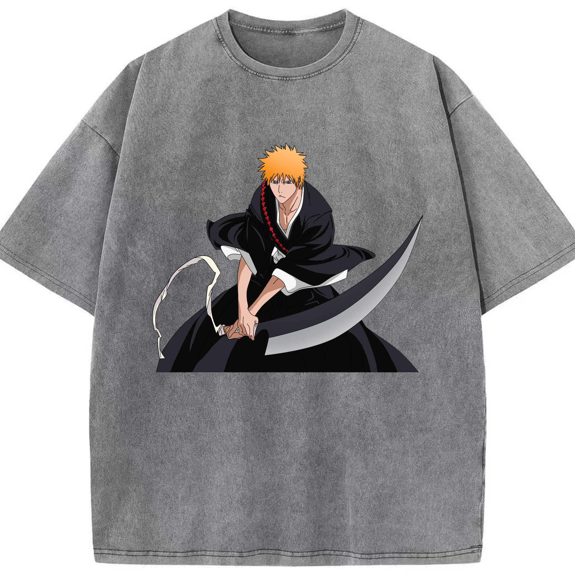 （画像用） ブリーチ 黒崎一護（くろさき いちご）BLEACH Kurosaki Ichigo 綿100% ヴィンテージ風 半袖Tシャツ（フロントプリント）