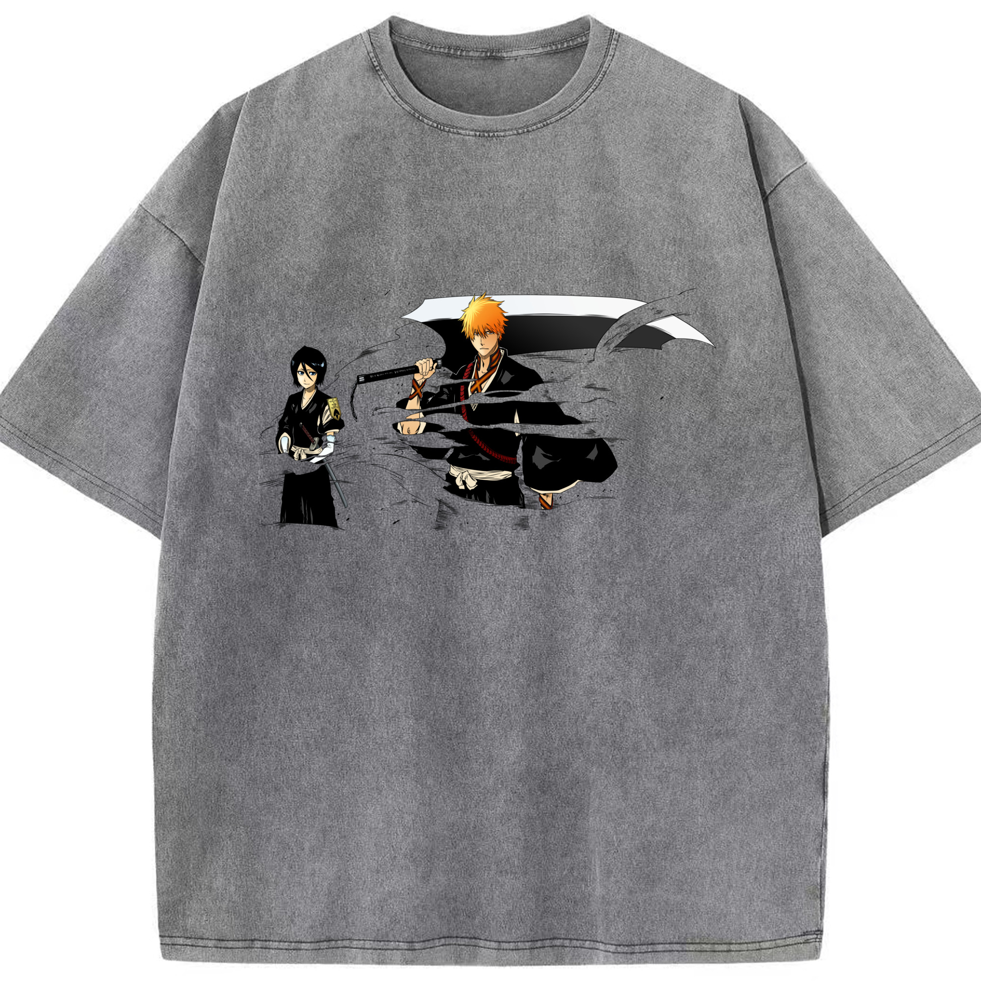 （画像用） ブリーチ 黒崎一護（くろさき いちご）BLEACH Kurosaki Ichigo 綿100% ヴィンテージ風 半袖Tシャツ（フロントプリント）