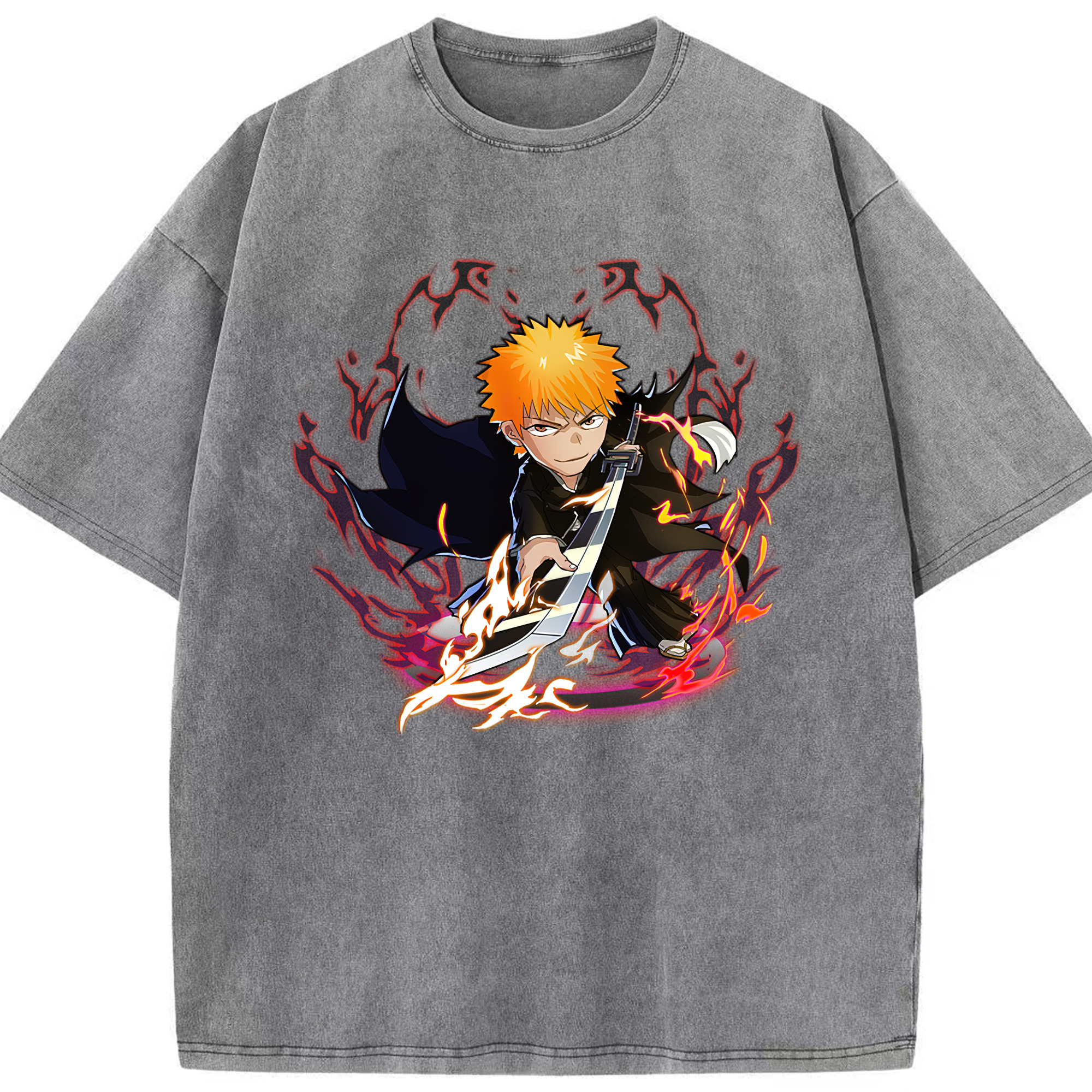 （画像用） ブリーチ 黒崎一護（くろさき いちご）BLEACH Kurosaki Ichigo 綿100% ヴィンテージ風 半袖Tシャツ（フロントプリント）