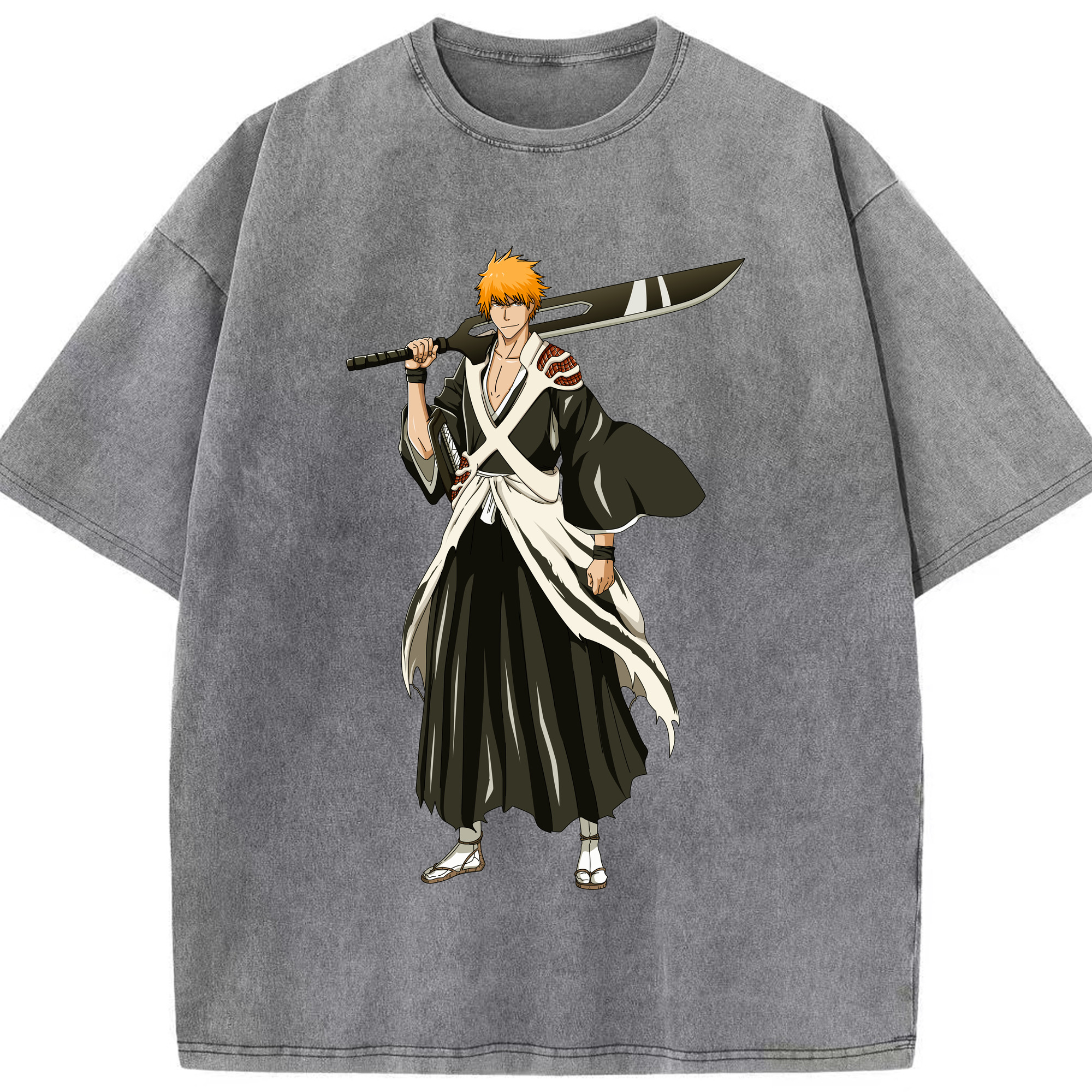 （画像用） ブリーチ 黒崎一護（くろさき いちご）BLEACH Kurosaki Ichigo 綿100% ヴィンテージ風 半袖Tシャツ（フロントプリント）