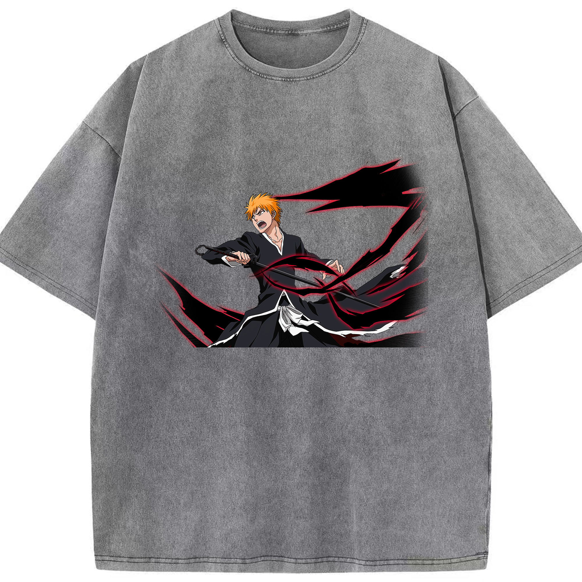 （画像用） ブリーチ 黒崎一護（くろさき いちご）BLEACH Kurosaki Ichigo 綿100% ヴィンテージ風 半袖Tシャツ（フロントプリント）