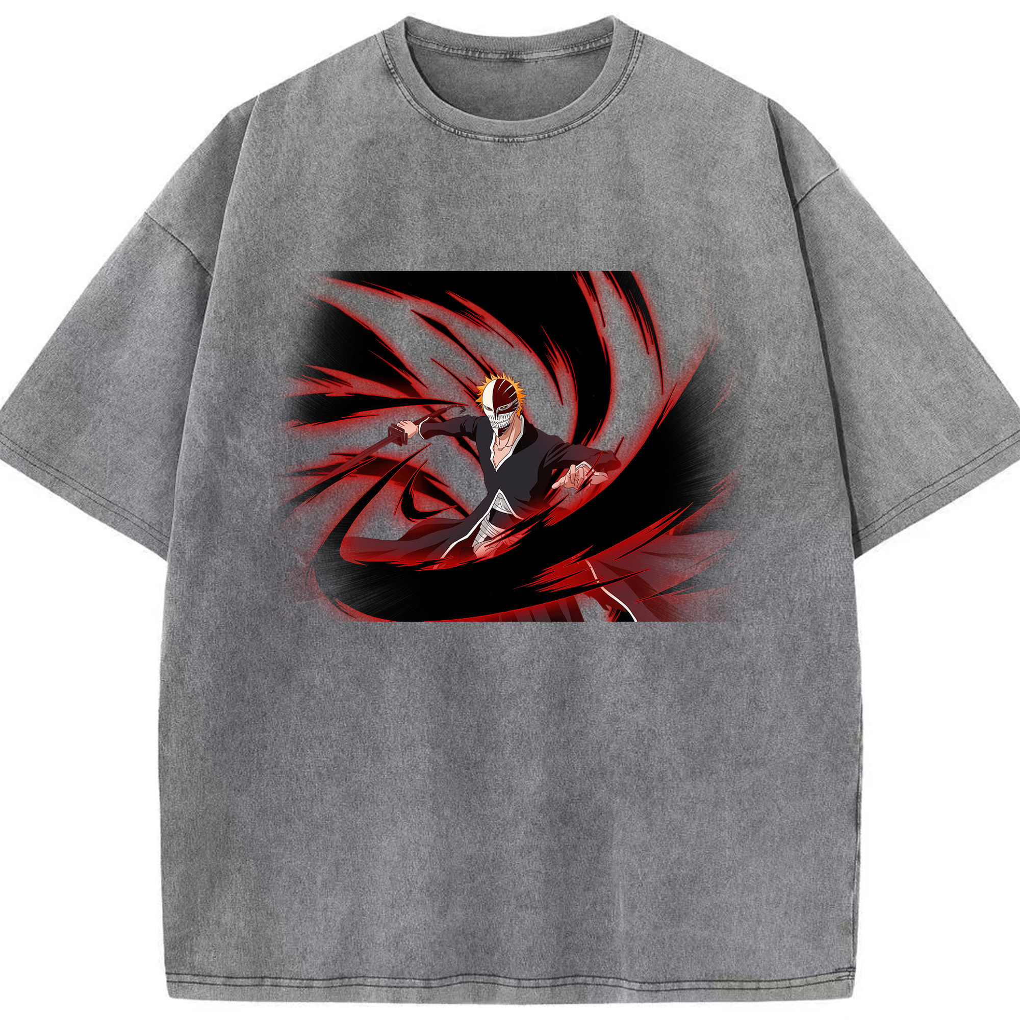 （画像用） ブリーチ 黒崎一護（くろさき いちご）BLEACH Kurosaki Ichigo 綿100% ヴィンテージ風 半袖Tシャツ（フロントプリント）
