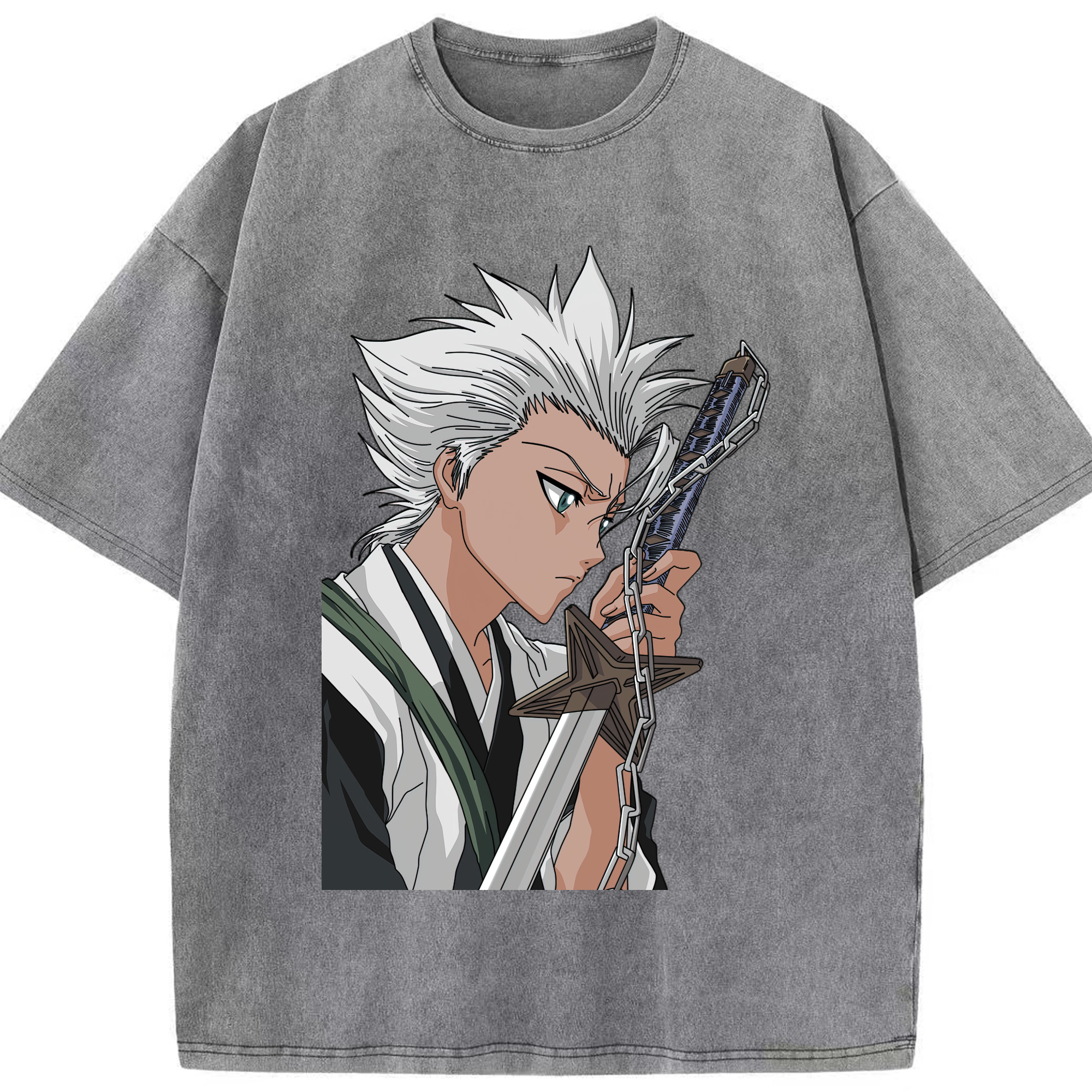 （画像用） ブリーチ 日番谷冬獅郎（ひつがや とうしろう） BLEACH Hitsugaya Toushirou 綿100% ヴィンテージ風 半袖Tシャツ（フロントプリント）
