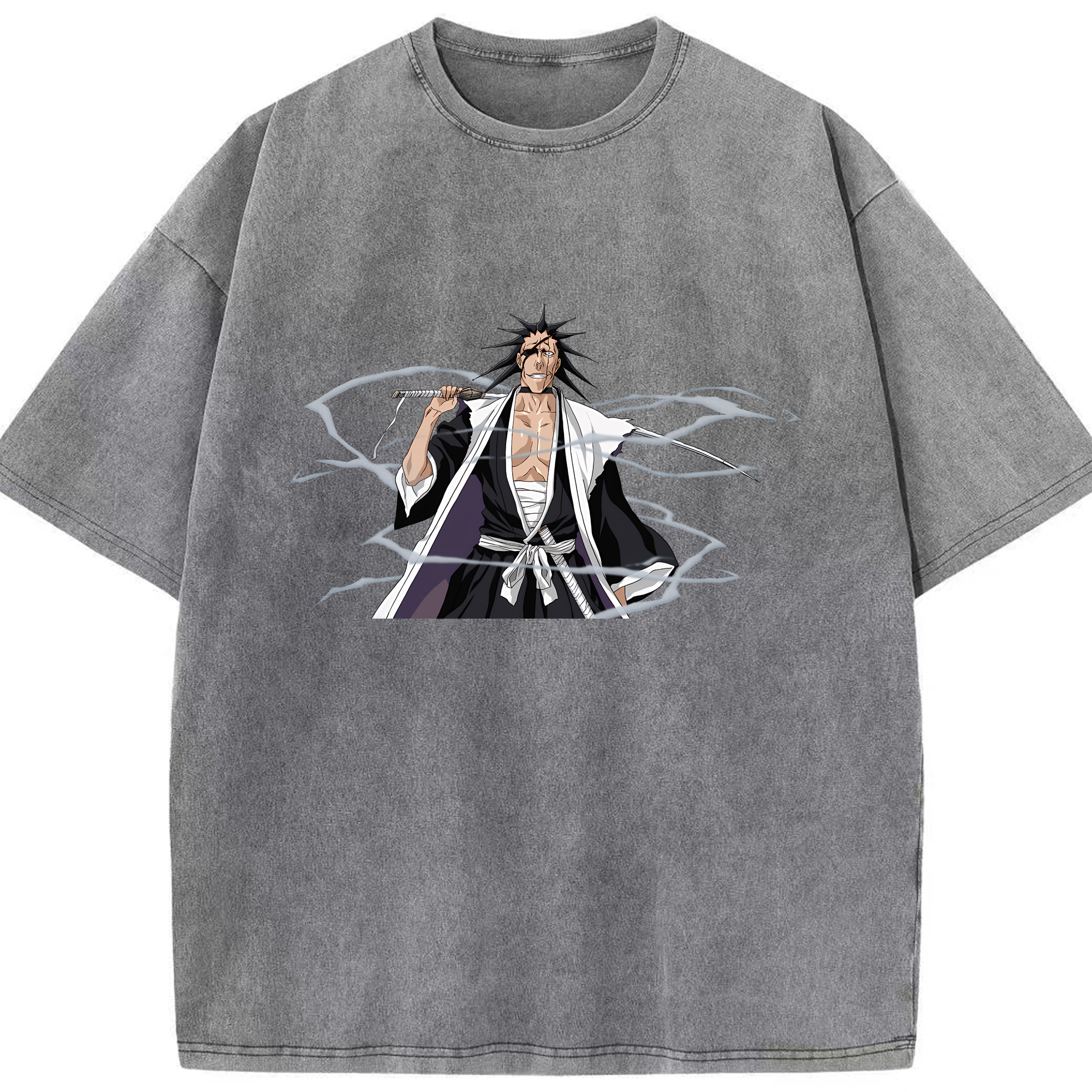 （画像用） ブリーチ ざらき けんぱち BLEACH Zaraki Kenpachi 綿100% ヴィンテージ風 半袖Tシャツ（フロントプリント）