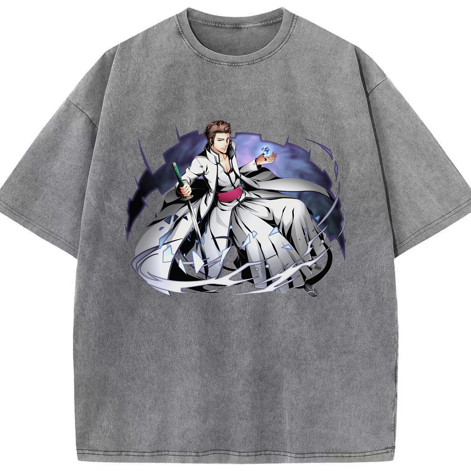 （画像用） ブリーチ 藍染 惣右介（あいぜん そうすけ） BLEACH Aizen Sousuke 綿100% ヴィンテージ風 半袖Tシャツ（フロントプリント）