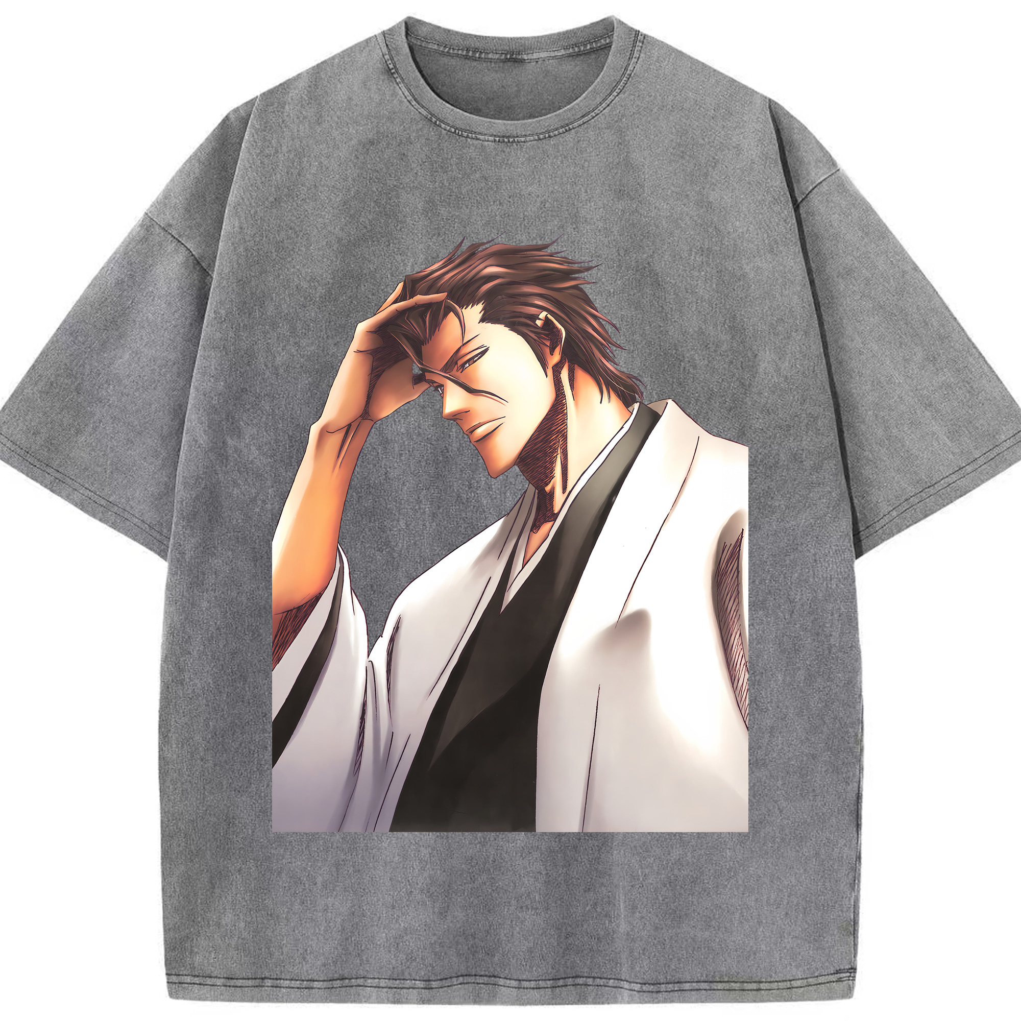 （画像用） ブリーチ 藍染 惣右介（あいぜん そうすけ） BLEACH Aizen Sousuke 綿100% ヴィンテージ風 半袖Tシャツ（フロントプリント）