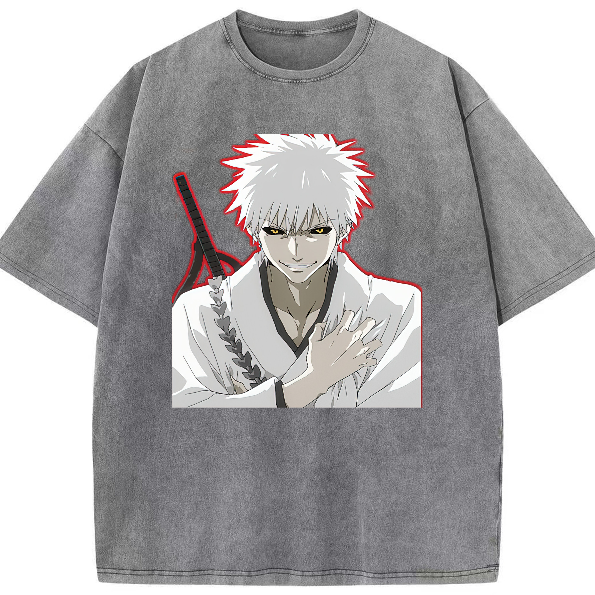 （画像用） ブリーチ 黒崎一護（くろさき いちご）BLEACH Kurosaki Ichigo 綿100% ヴィンテージ風 半袖Tシャツ（フロントプリント）
