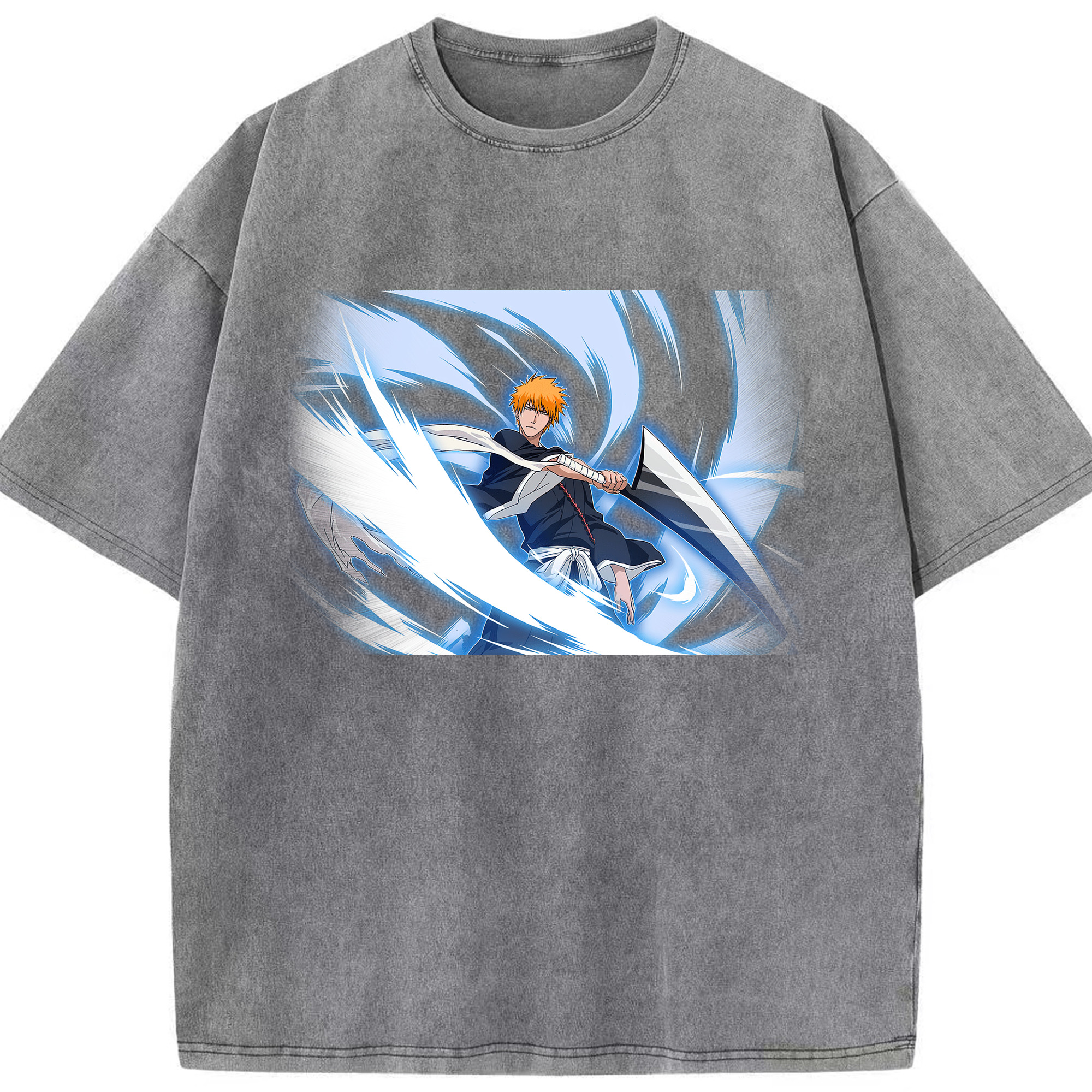 （画像用） ブリーチ 黒崎一護（くろさき いちご）BLEACH Kurosaki Ichigo 綿100% ヴィンテージ風 半袖Tシャツ（フロントプリント）