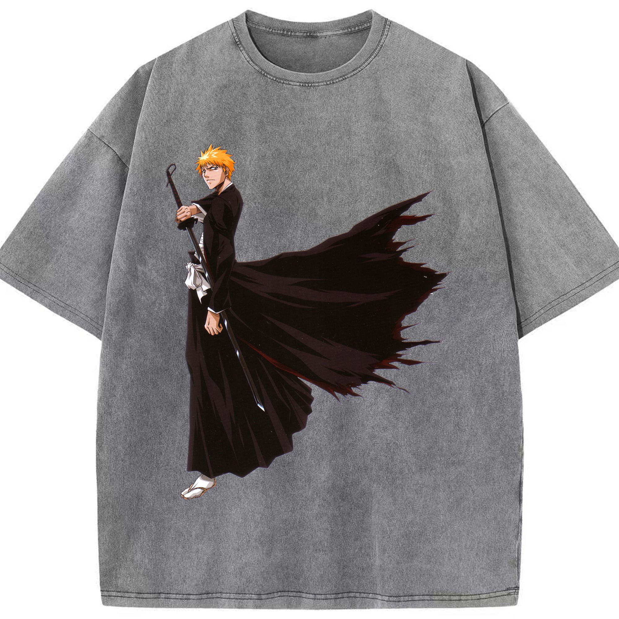 （画像用） ブリーチ 黒崎一護（くろさき いちご）BLEACH Kurosaki Ichigo 綿100% ヴィンテージ風 半袖Tシャツ（フロントプリント）
