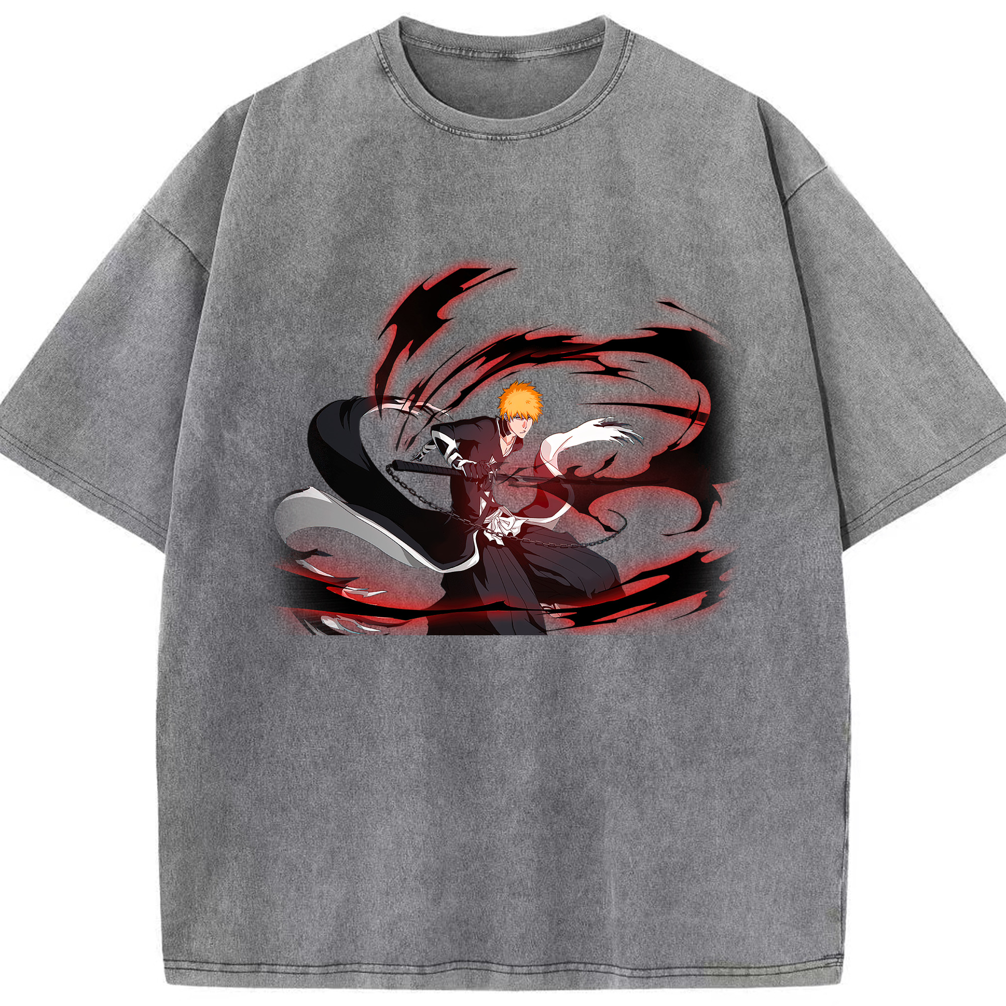 （画像用） ブリーチ 黒崎一護（くろさき いちご）BLEACH Kurosaki Ichigo 綿100% ヴィンテージ風 半袖Tシャツ（フロントプリント）