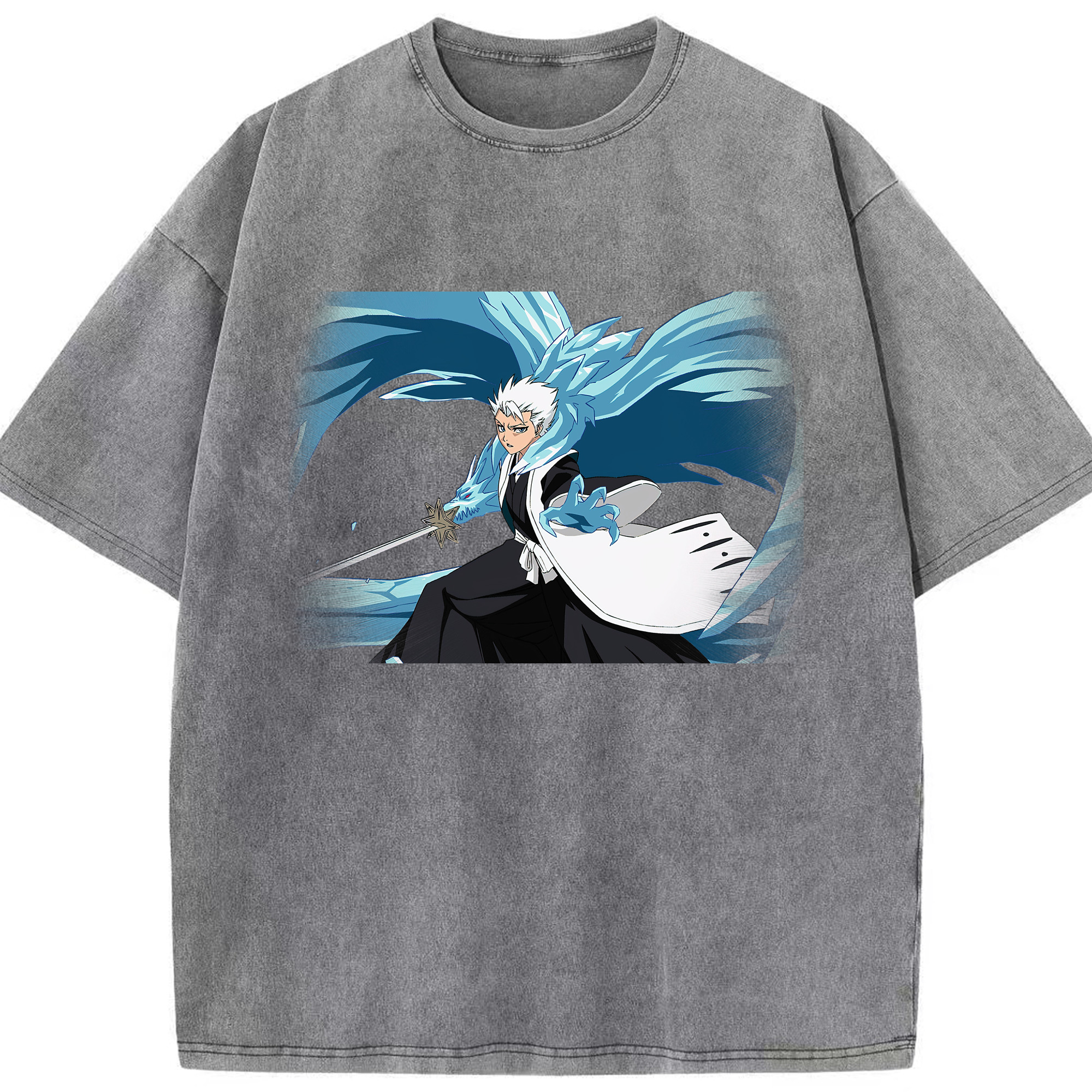 （画像用） ブリーチ 日番谷冬獅郎（ひつがや とうしろう） BLEACH Hitsugaya Toushirou 綿100% ヴィンテージ風 半袖Tシャツ（フロントプリント）