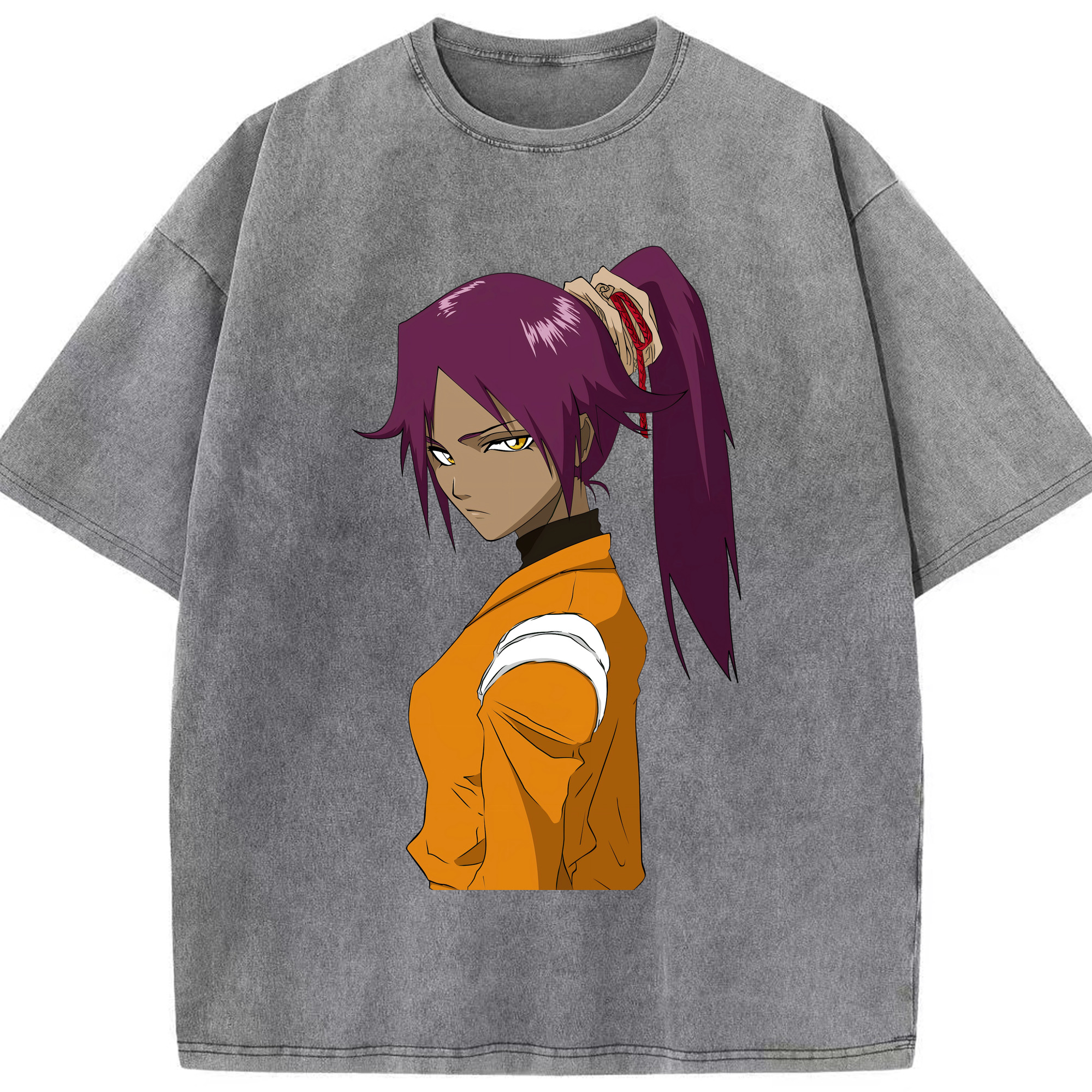 （画像用） ブリーチ 四楓院 夜一（しほういん よるいち） BLEACH Shihouin Yoruichi 綿100% ヴィンテージ風 半袖Tシャツ（フロントプリント）