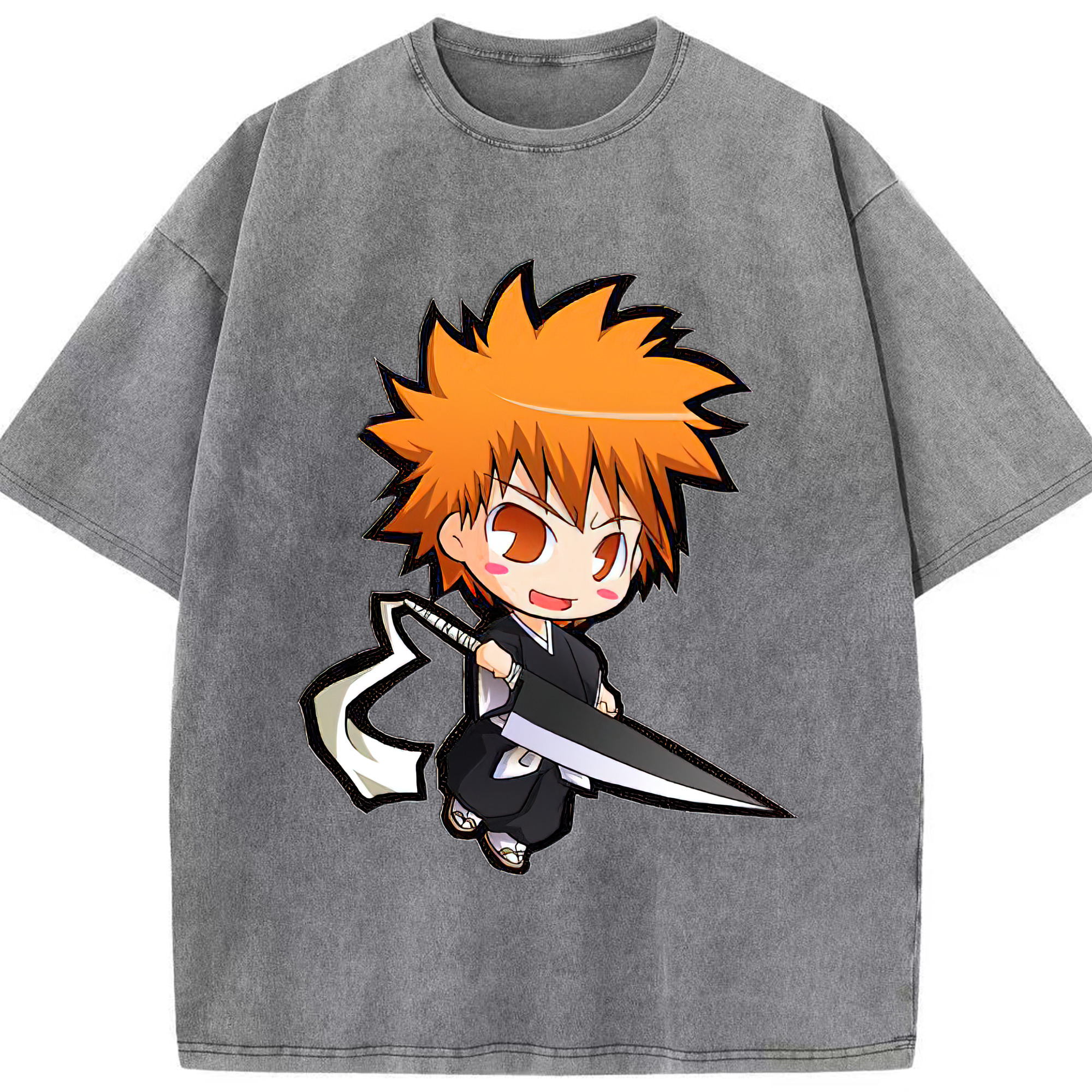 （画像用） ブリーチ 黒崎一護（くろさき いちご）BLEACH Kurosaki Ichigo 綿100% ヴィンテージ風 半袖Tシャツ（フロントプリント）