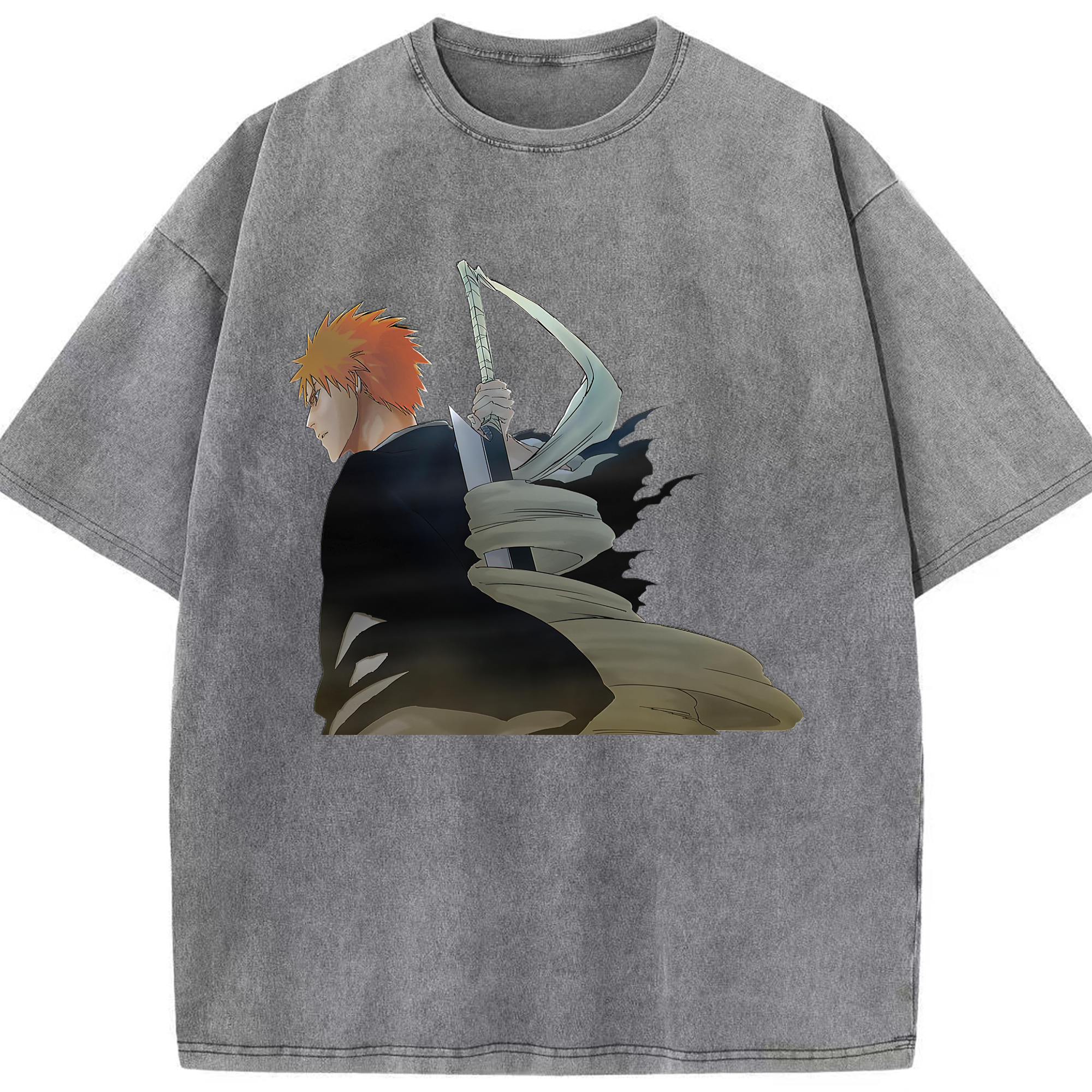 （画像用） ブリーチ 黒崎一護（くろさき いちご）BLEACH Kurosaki Ichigo 綿100% ヴィンテージ風 半袖Tシャツ（フロントプリント）