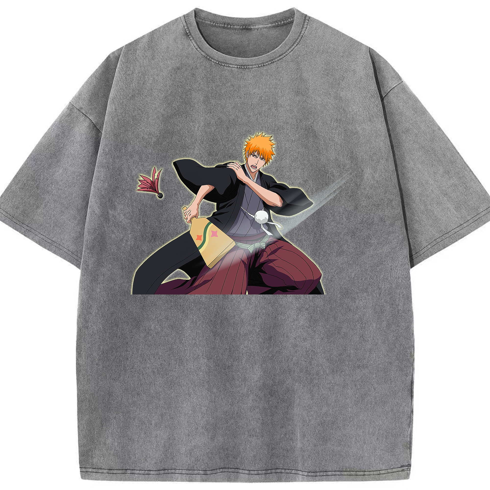 （画像用） ブリーチ 黒崎一護（くろさき いちご）BLEACH Kurosaki Ichigo 綿100% ヴィンテージ風 半袖Tシャツ（フロントプリント）