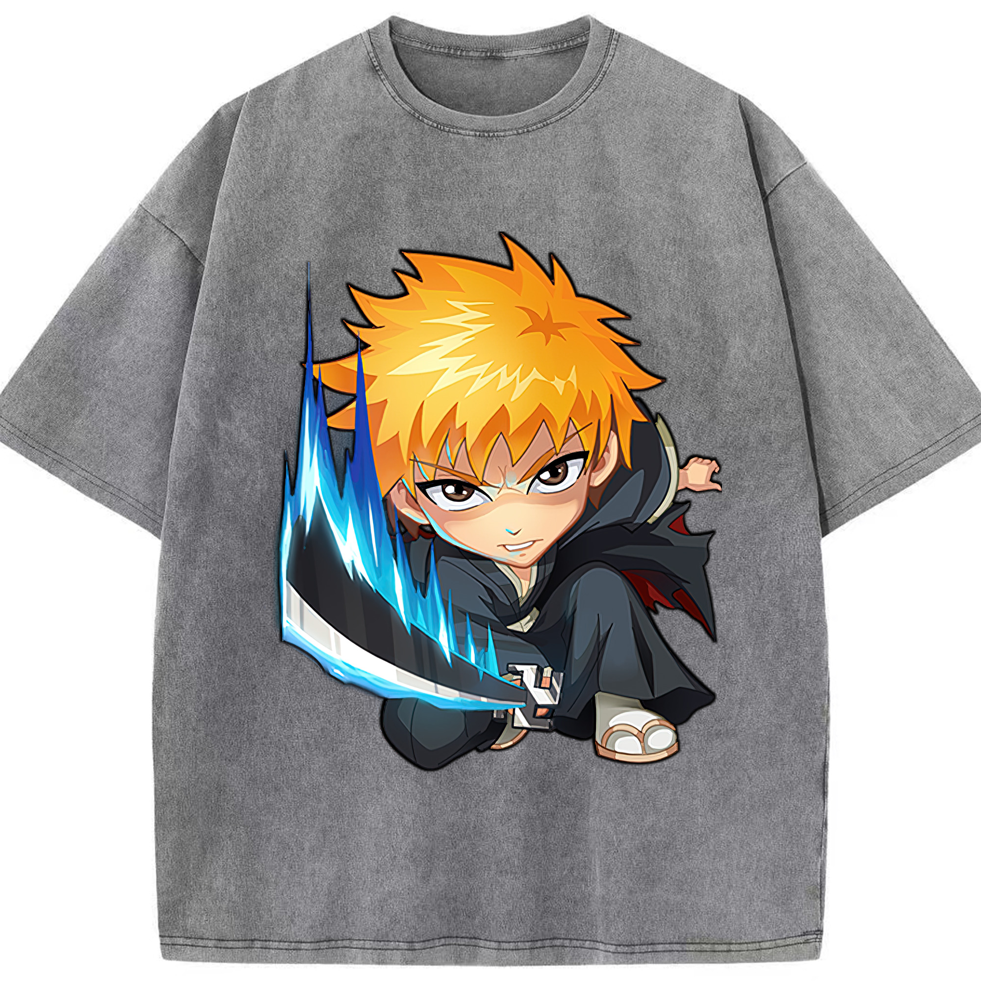 （画像用） ブリーチ 黒崎一護（くろさき いちご）BLEACH Kurosaki Ichigo 綿100% ヴィンテージ風 半袖Tシャツ（フロントプリント）