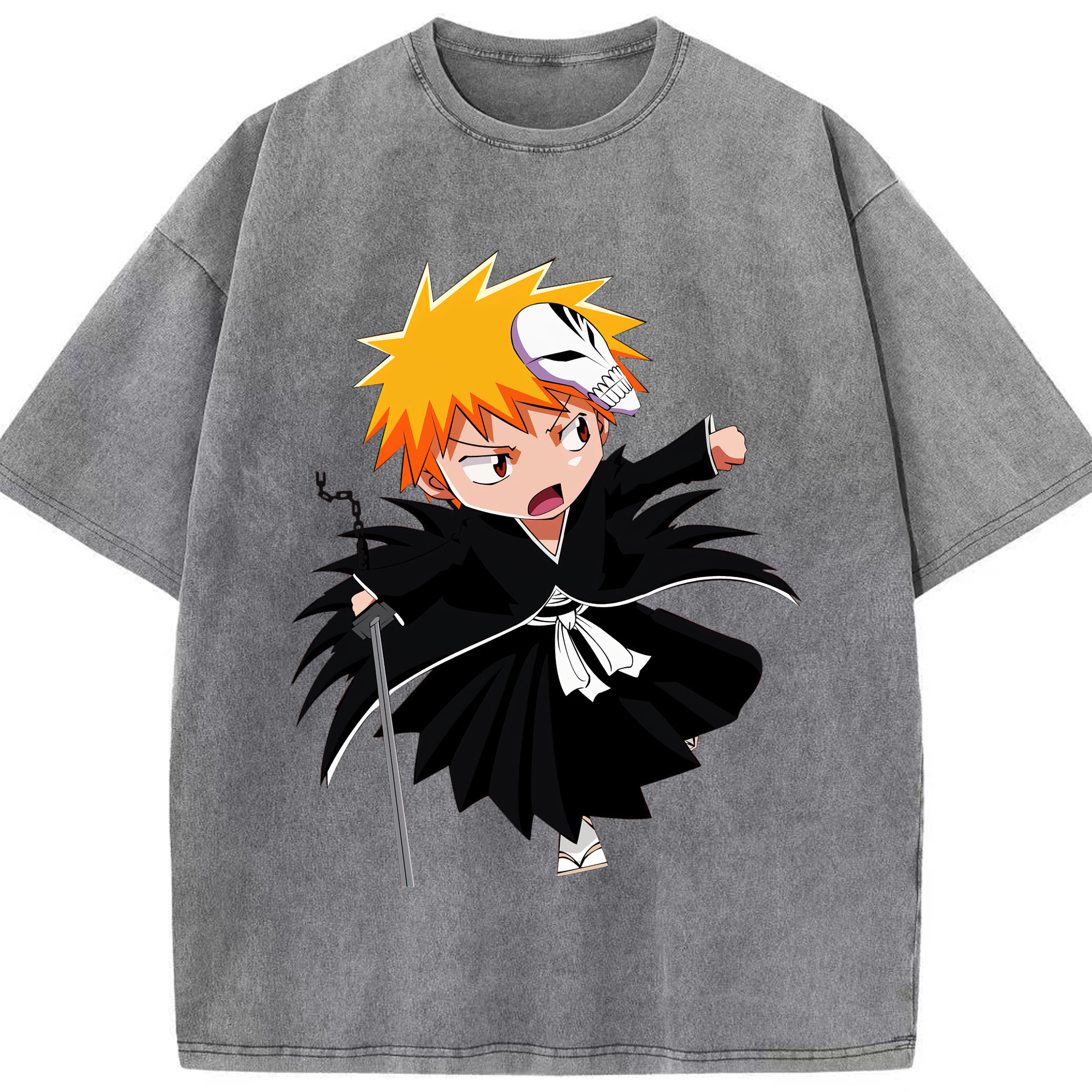 （画像用） ブリーチ 黒崎一護（くろさき いちご）BLEACH Kurosaki Ichigo 綿100% ヴィンテージ風 半袖Tシャツ（フロントプリント）