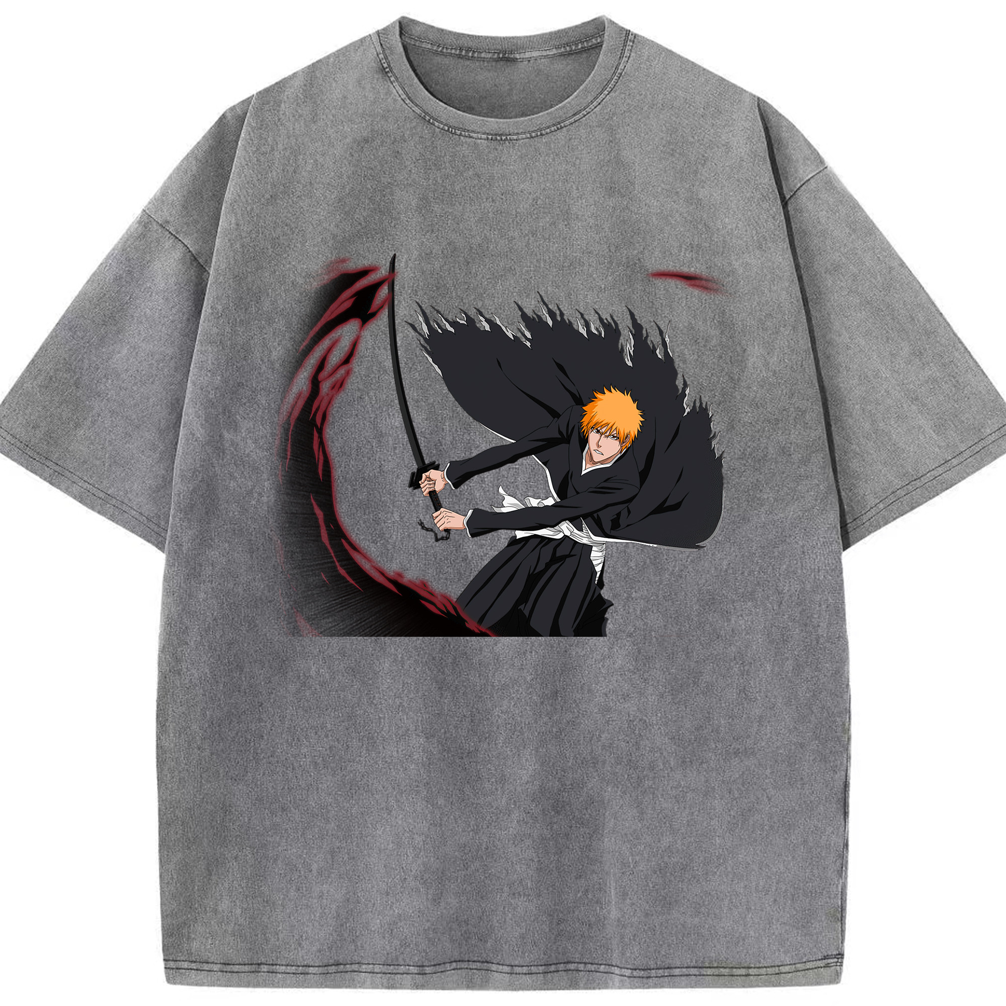 （画像用） ブリーチ 黒崎一護（くろさき いちご）BLEACH Kurosaki Ichigo 綿100% ヴィンテージ風 半袖Tシャツ（フロントプリント）