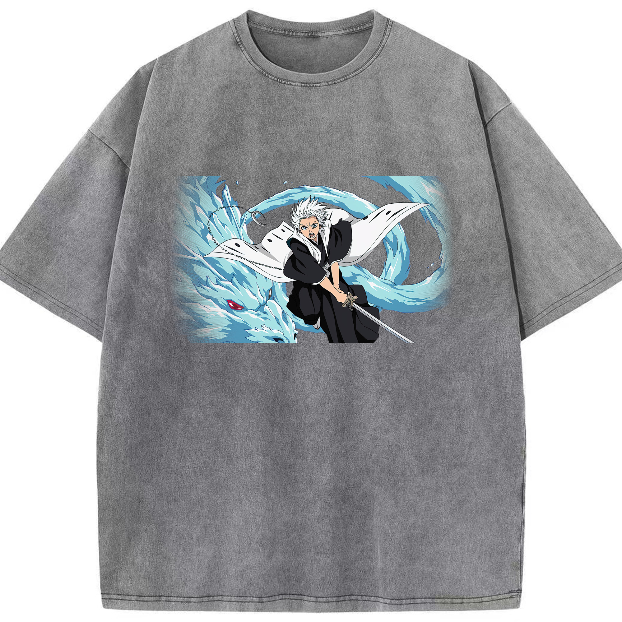 （画像用） ブリーチ 日番谷冬獅郎（ひつがや とうしろう） BLEACH Hitsugaya Toushirou 綿100% ヴィンテージ風 半袖Tシャツ（フロントプリント）