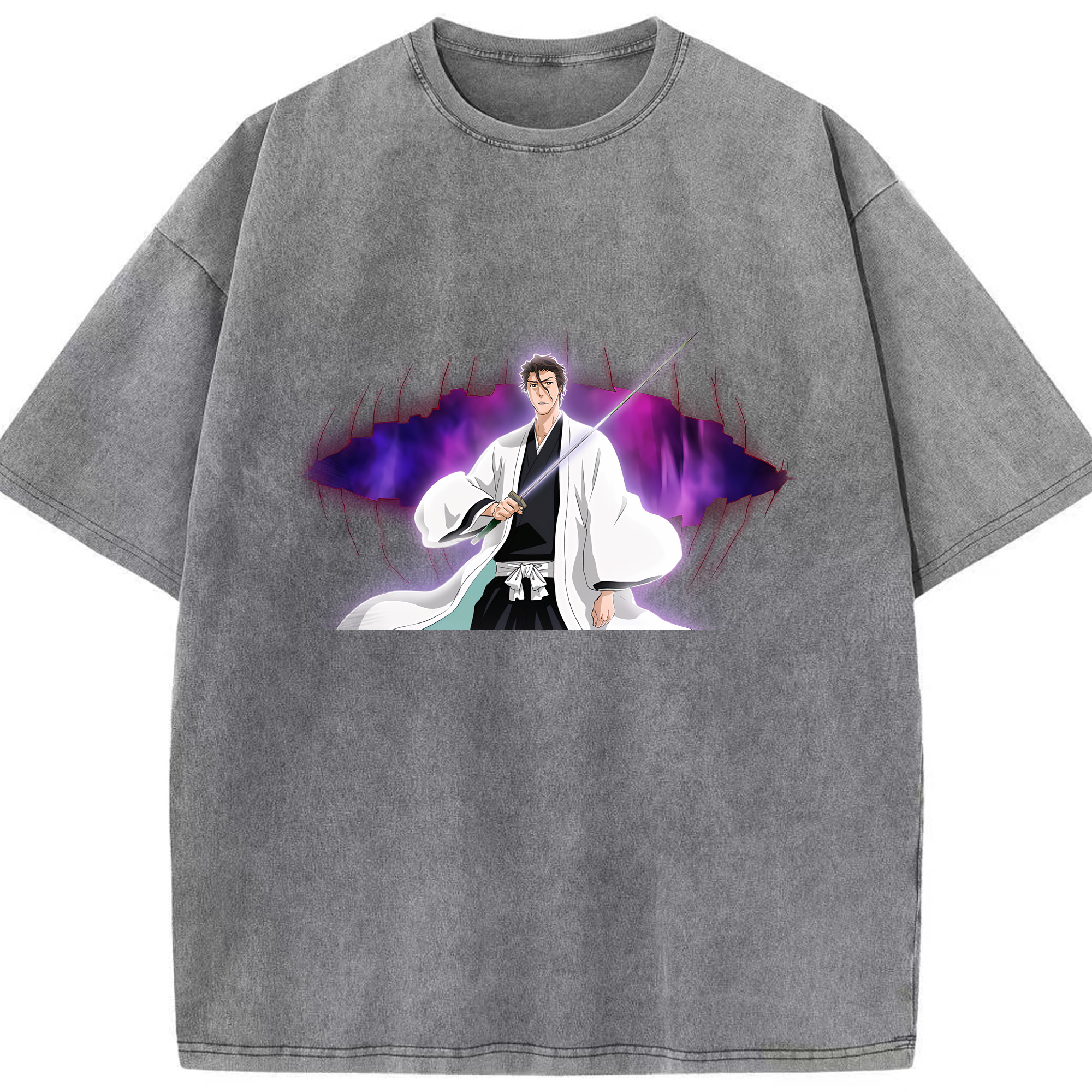 （画像用） ブリーチ 藍染 惣右介（あいぜん そうすけ） BLEACH Aizen Sousuke 綿100% ヴィンテージ風 半袖Tシャツ（フロントプリント）
