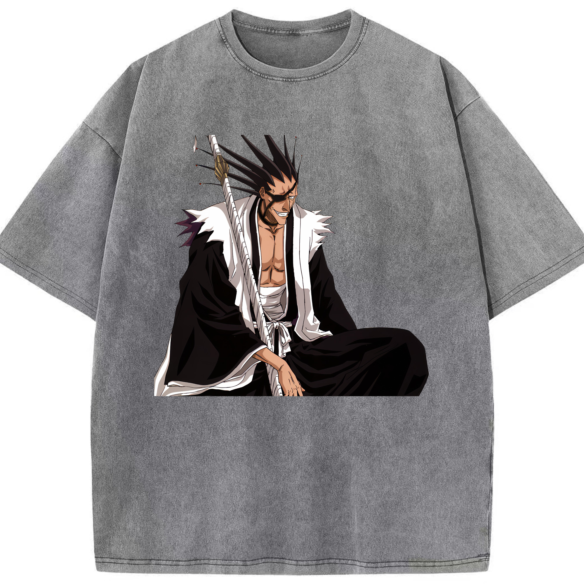 （画像用） ブリーチ ざらき けんぱち BLEACH Zaraki Kenpachi 綿100% ヴィンテージ風 半袖Tシャツ（フロントプリント）