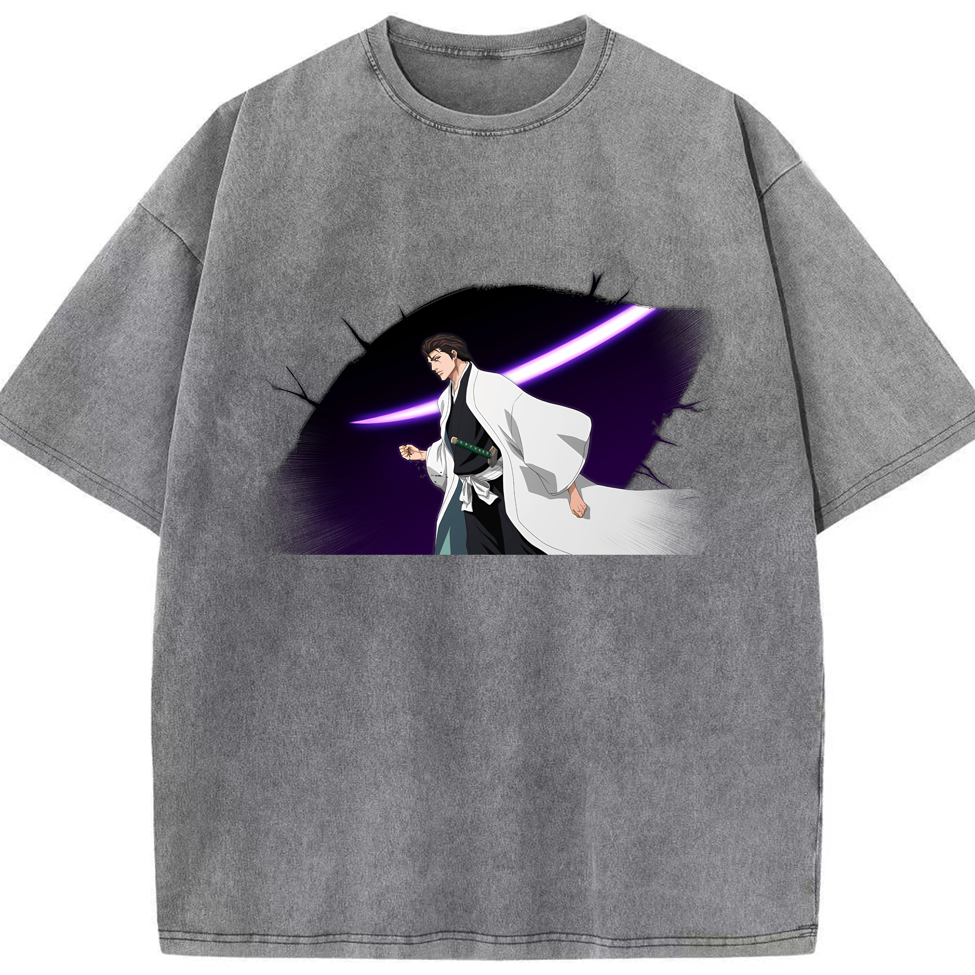 （画像用） ブリーチ 藍染 惣右介（あいぜん そうすけ） BLEACH Aizen Sousuke 綿100% ヴィンテージ風 半袖Tシャツ（フロントプリント）