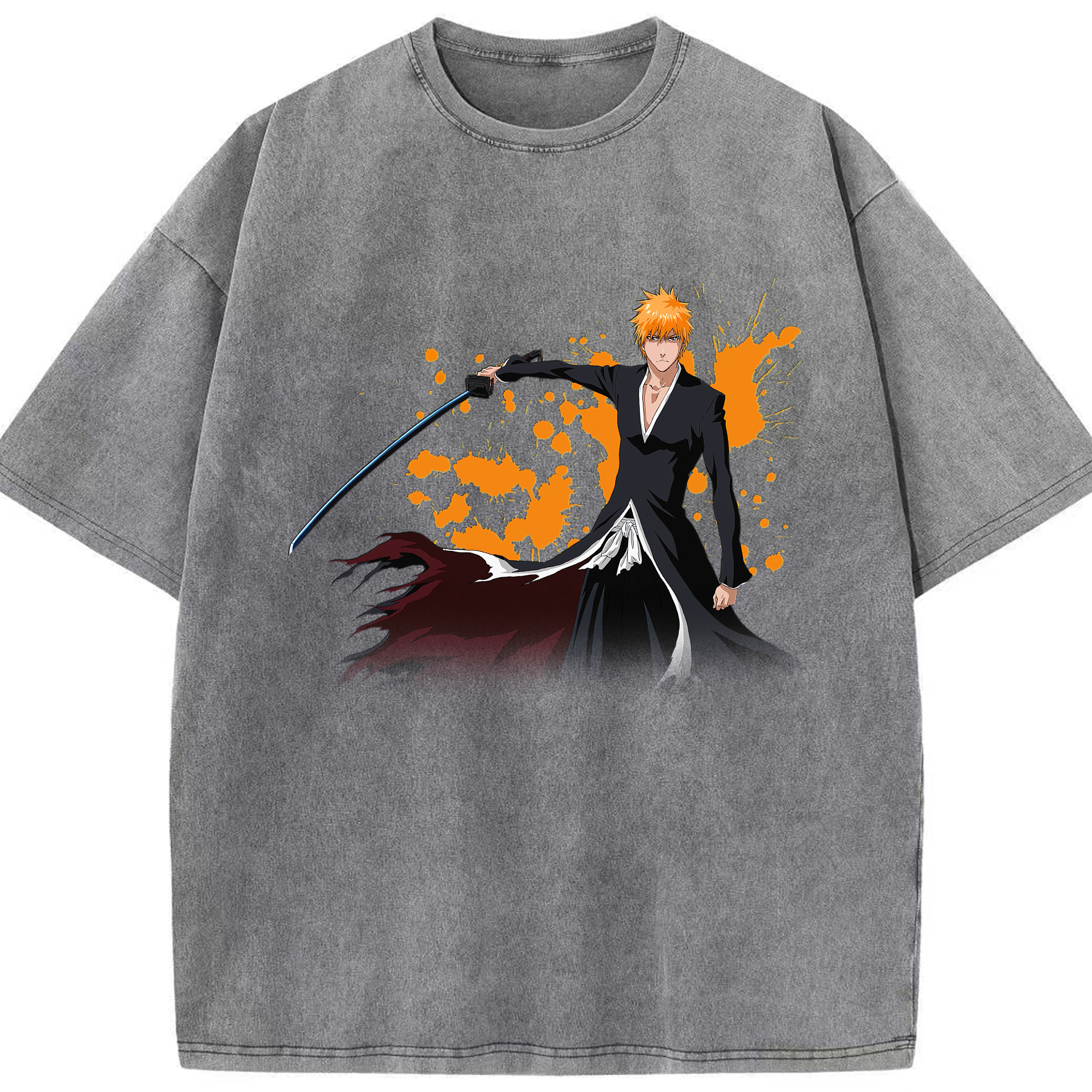 （画像用） ブリーチ 黒崎一護（くろさき いちご）BLEACH Kurosaki Ichigo 綿100% ヴィンテージ風 半袖Tシャツ（フロントプリント）