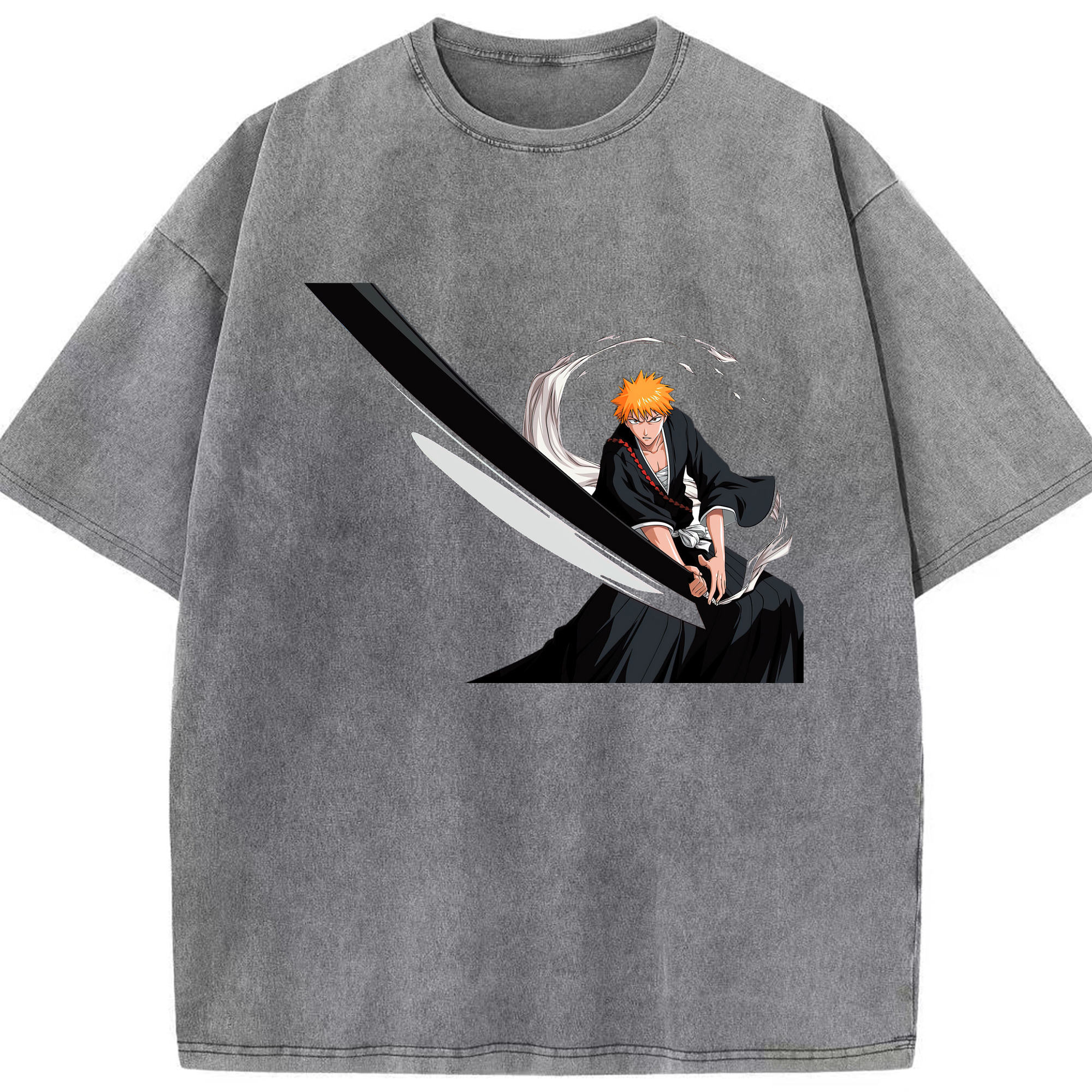 （画像用） ブリーチ 黒崎一護（くろさき いちご）BLEACH Kurosaki Ichigo 綿100% ヴィンテージ風 半袖Tシャツ（フロントプリント）