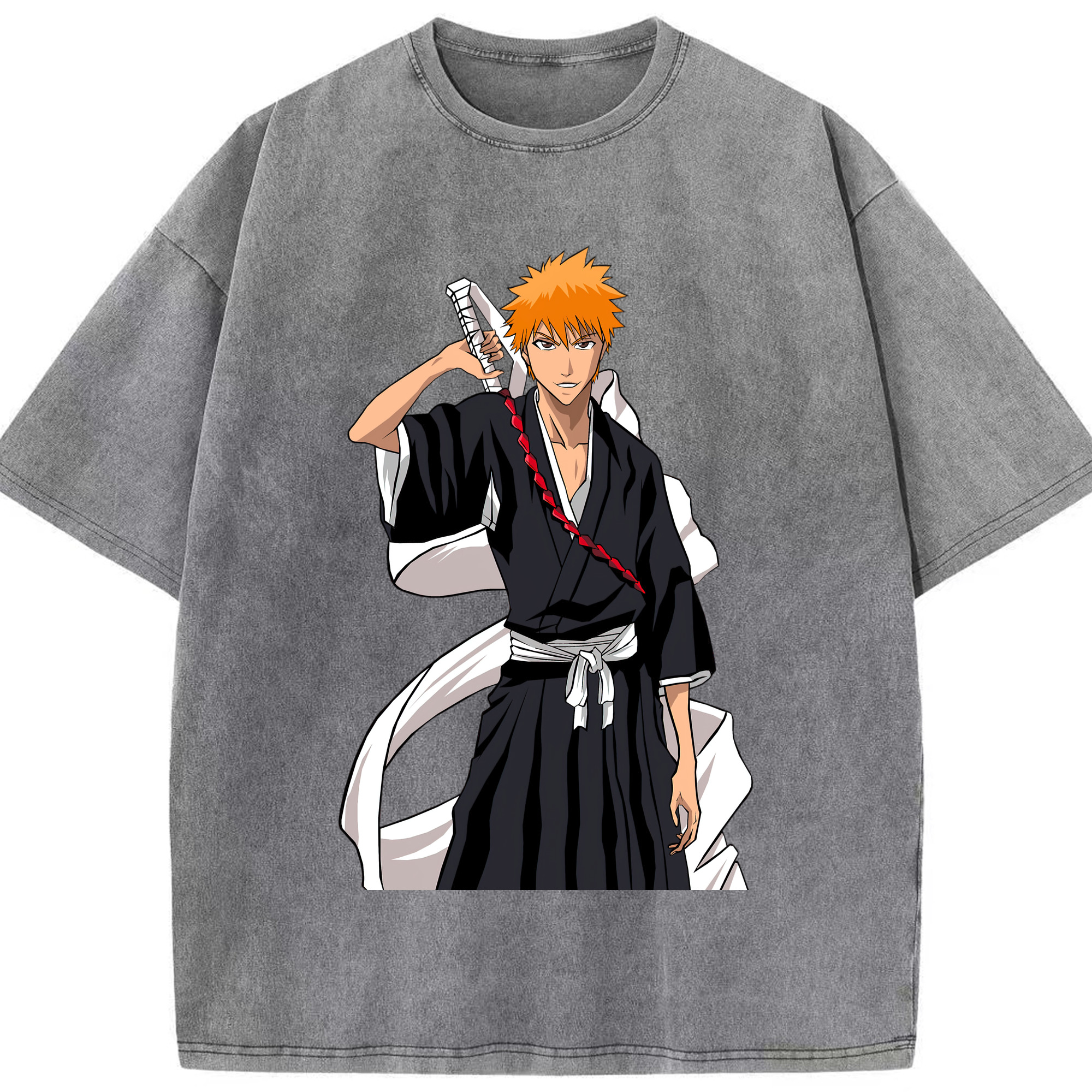 （画像用） ブリーチ 黒崎一護（くろさき いちご）BLEACH Kurosaki Ichigo 綿100% ヴィンテージ風 半袖Tシャツ（フロントプリント）