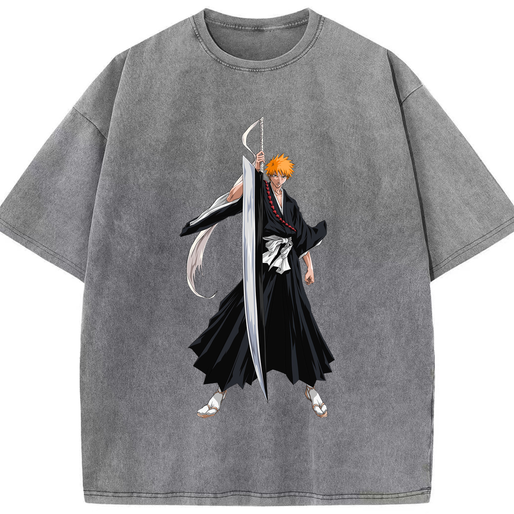 （画像用） ブリーチ 黒崎一護（くろさき いちご）BLEACH Kurosaki Ichigo 綿100% ヴィンテージ風 半袖Tシャツ（フロントプリント）